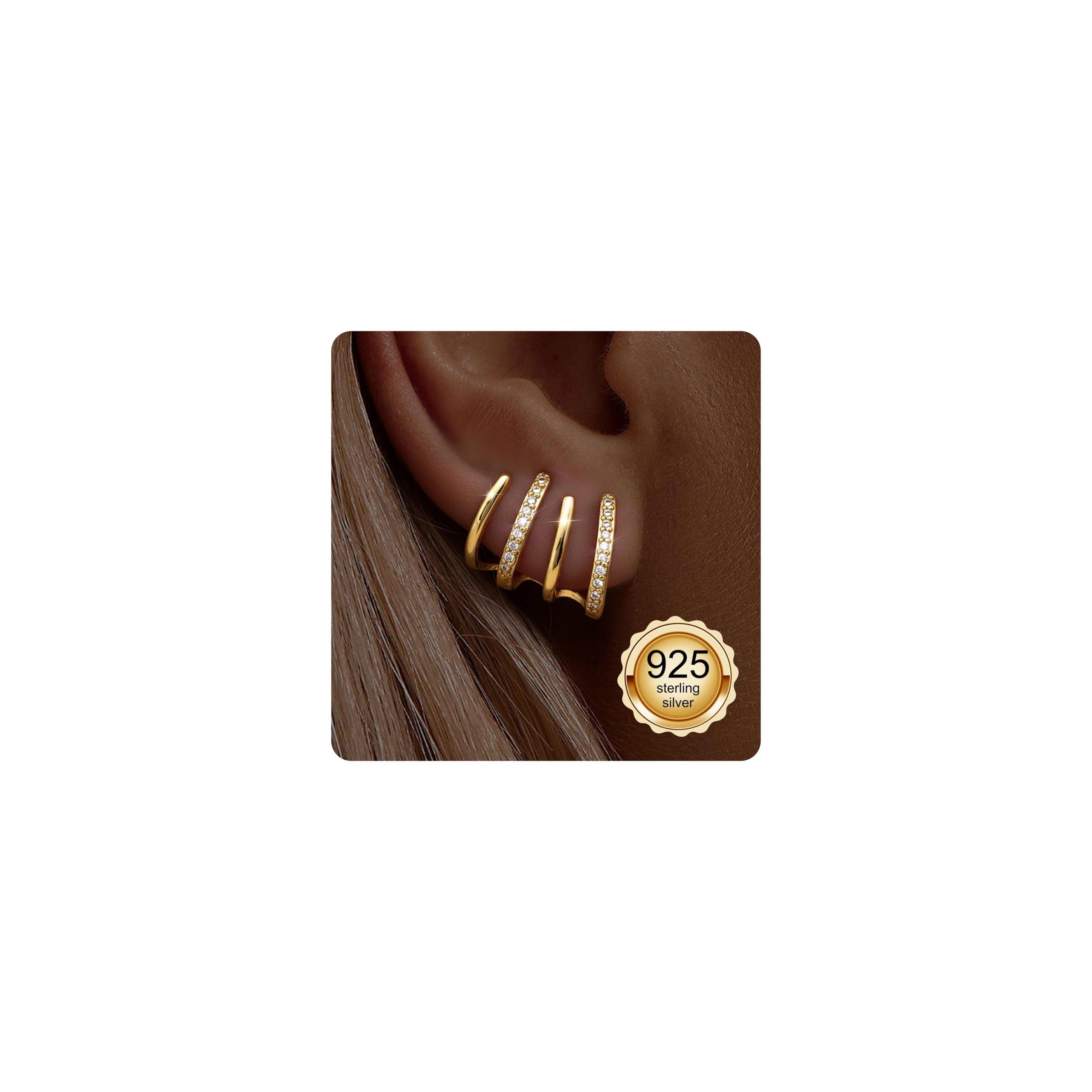Sexy Outfit Pendiente de aro Doble Huggie de Plata de Ley para Mujer, Oro de 14 Quilates, para un Agujero, circonita cúbica, hélice de cartílago para Adolescentes y niñas