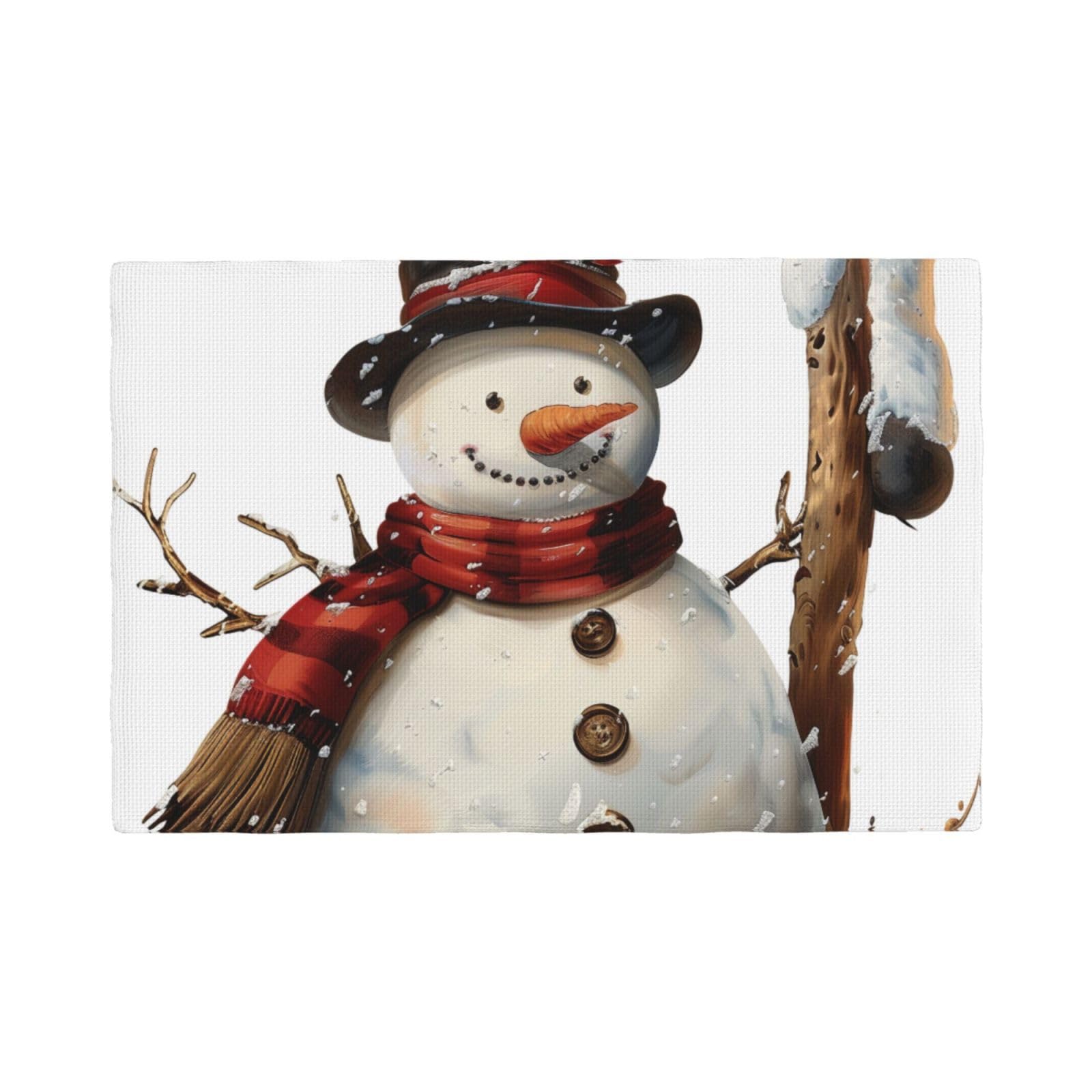 Snowman Print Print Placemats Set, Heat Resistant Washable Placemat 12x18in Table Mats for Party Kitchen Dining Table Decoration Indoor Outdoor, Six Piece