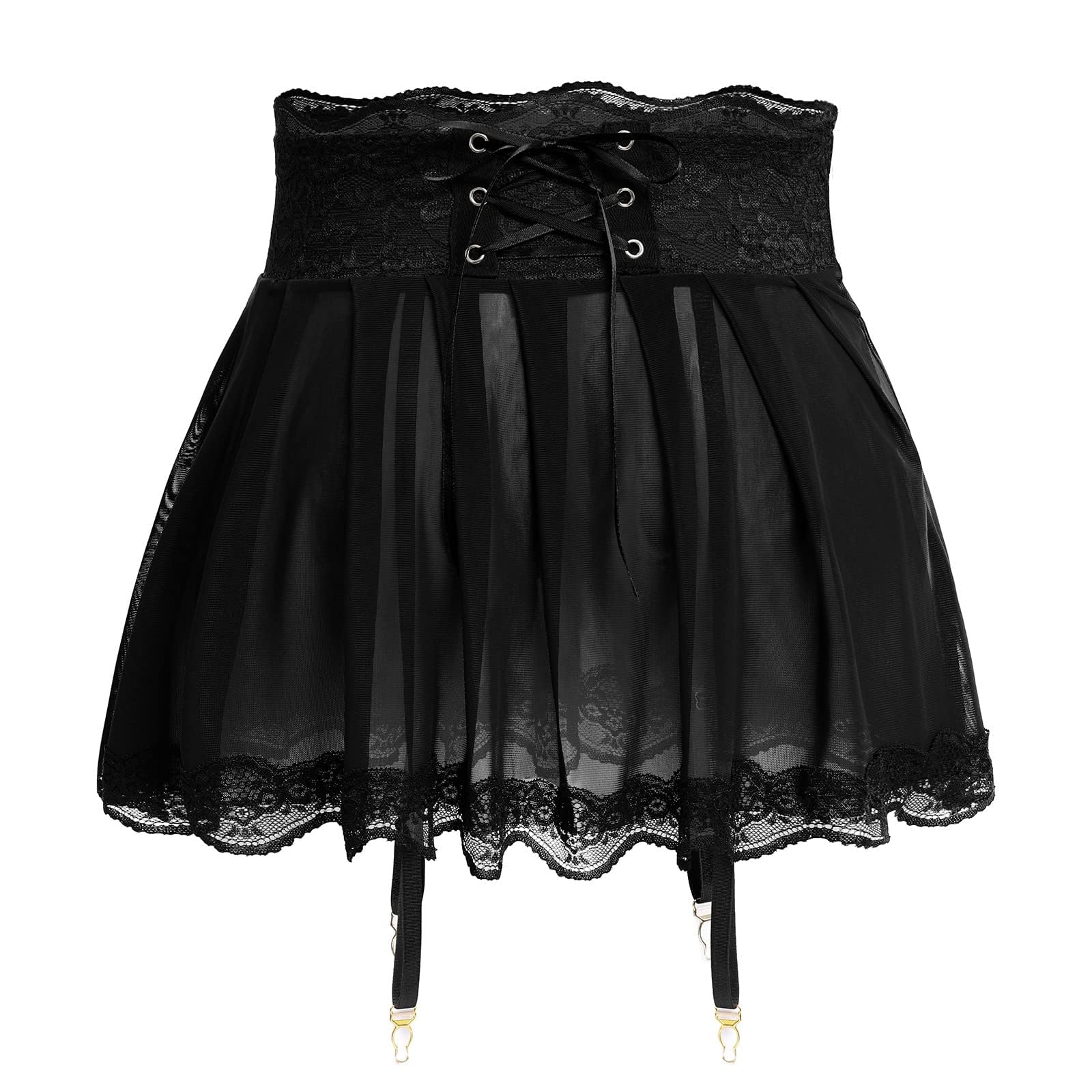 Minigonna da uomo Sissy Lingerie con 4 reggicalze in vita regolabile, pizzo puro tulle crossdressing intimo