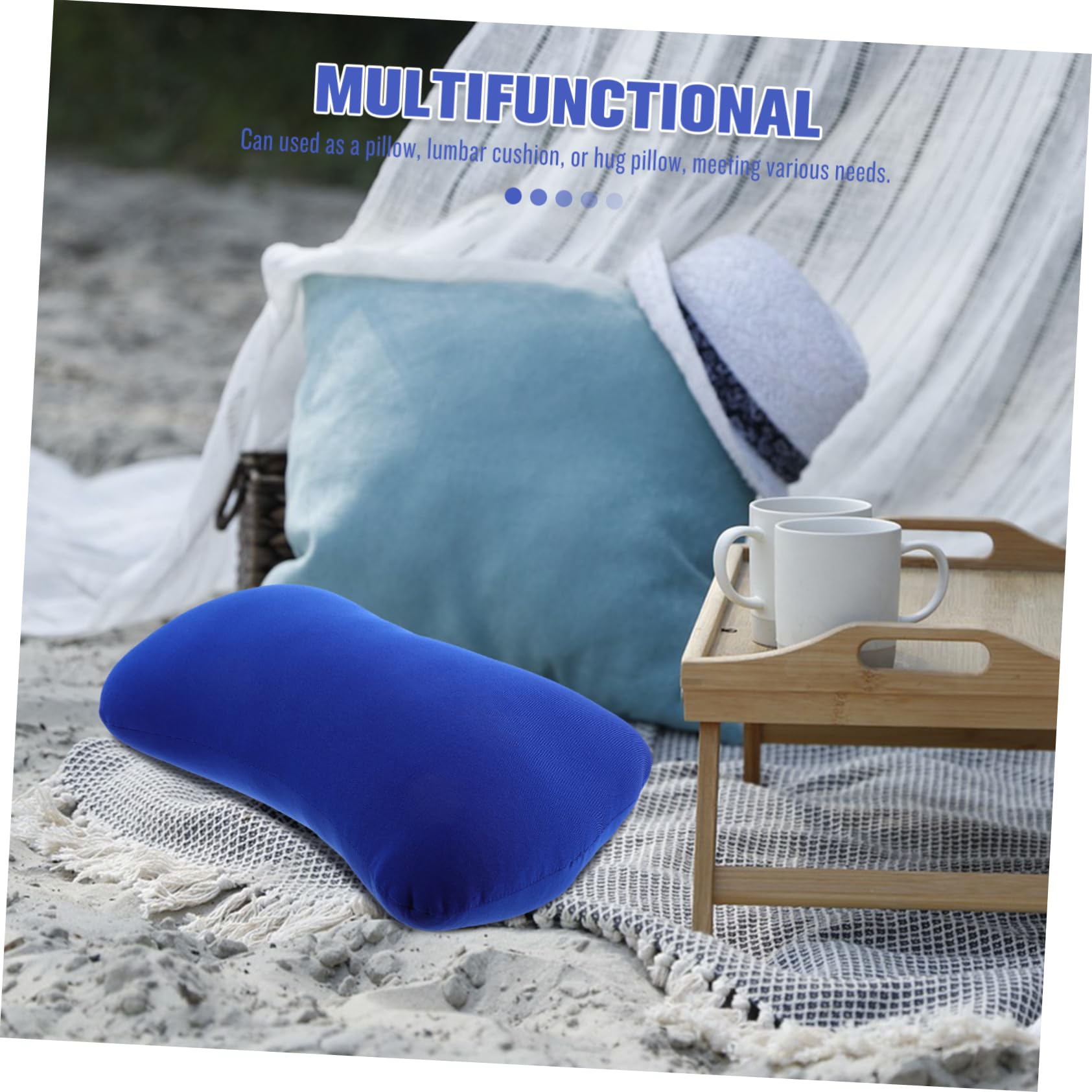 Kisangel Almohada de Viaje Pequeña de Espuma Partículas, Cojín Portátil para Camping Azul, Soporte Ergonómico para Cuello, Ligera y Fácil de Limpiar, Adecuado para Senderismo y Exteriores