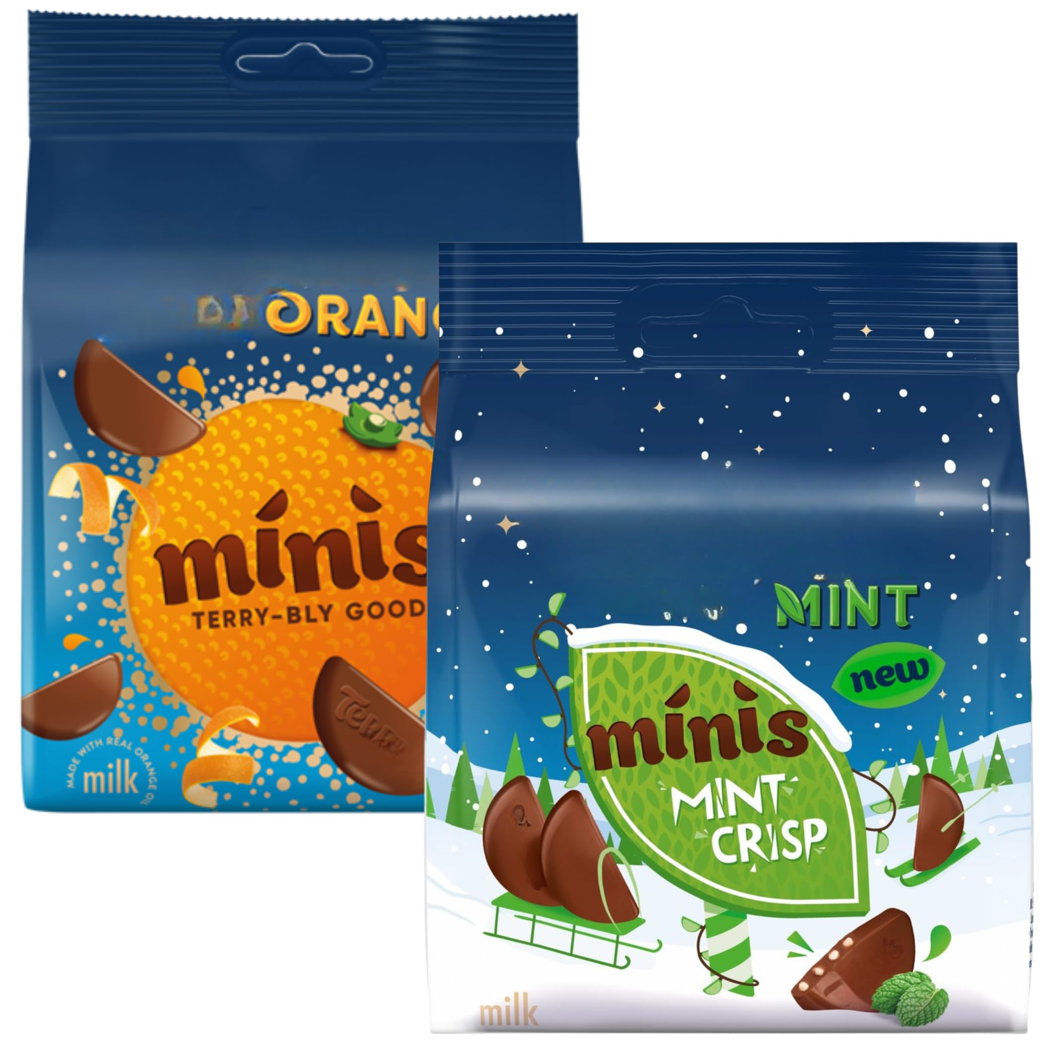 Chocolate Minis Mint Crisp 80g and Chocolate Orange Minis Milk 95g