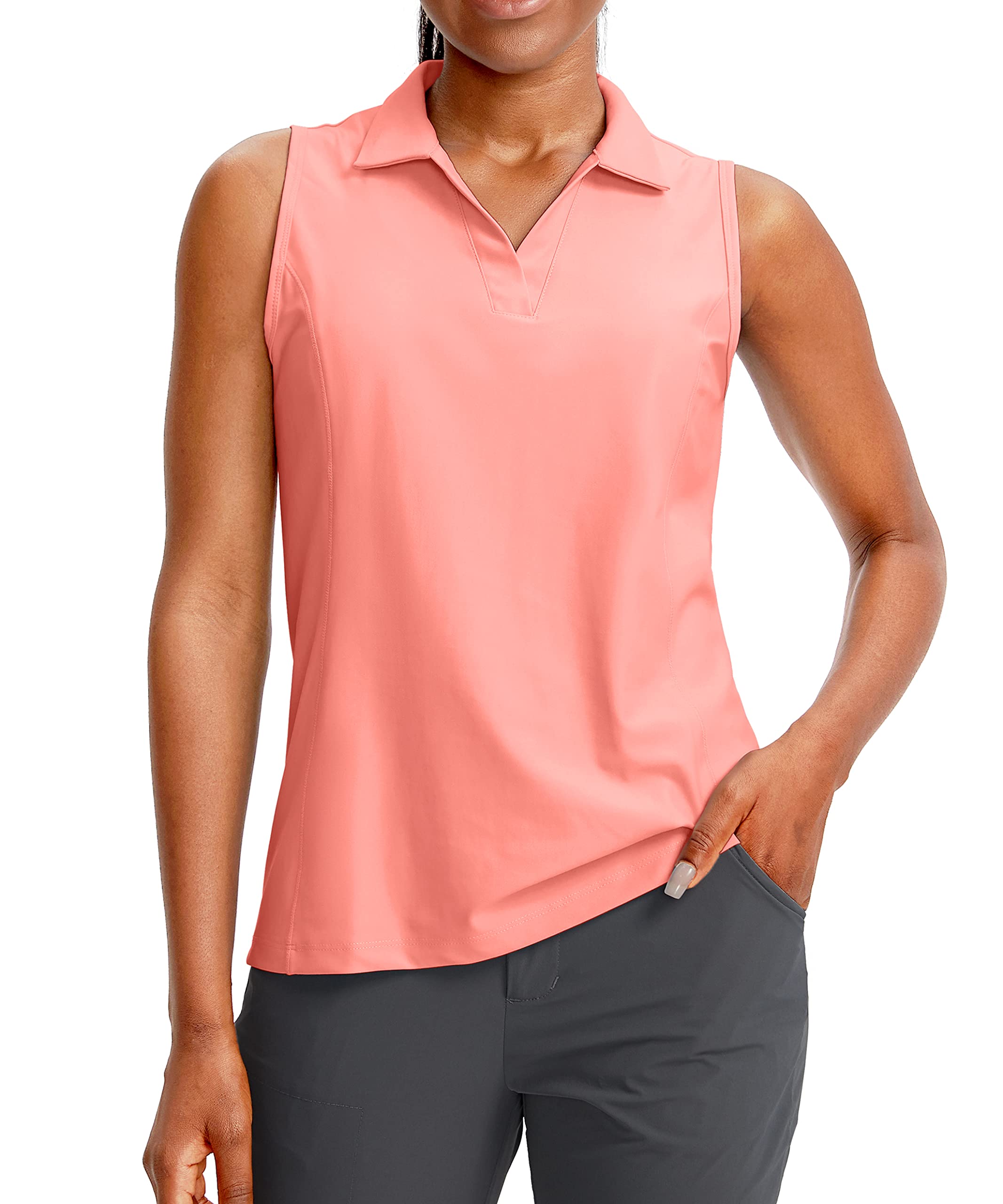 G GradualWomen's Sleeveless Golf Polo Shirts Tennis Quick Dry Collared Tank Tops V-Neck Polos for Women