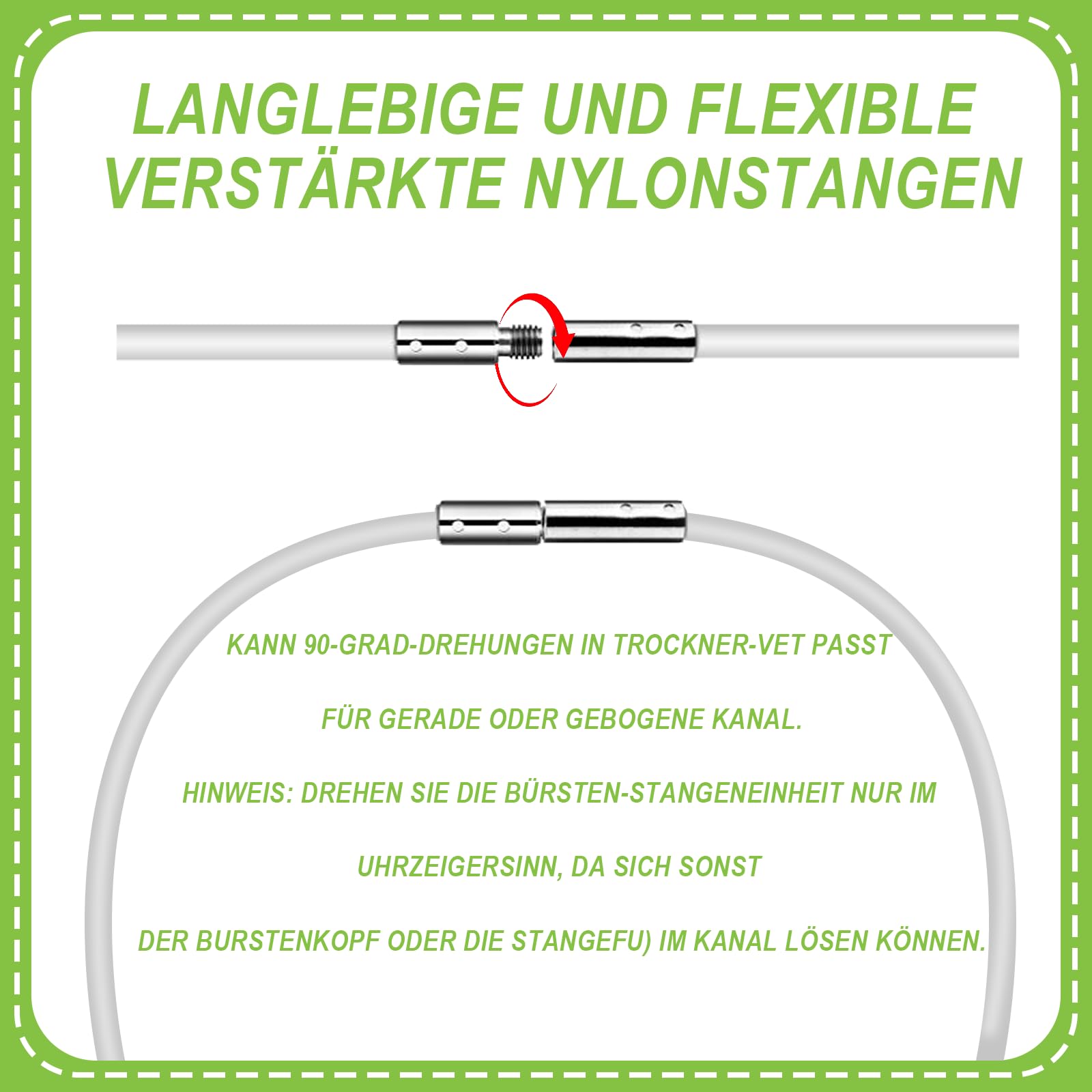 Set di 31 spazzole per camino Premium (150 mm) – 20 aste flessibili con 2 spazzole, spazzola per asciugatrici, guanti, custodia per camino, canna fumaria, cappa aspirante, asciugatrice