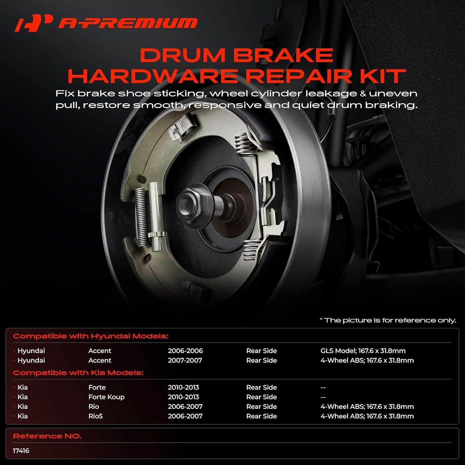 A-Premium Rear Parking Brake Hardware Kit Compatible with Kia, Hyundai