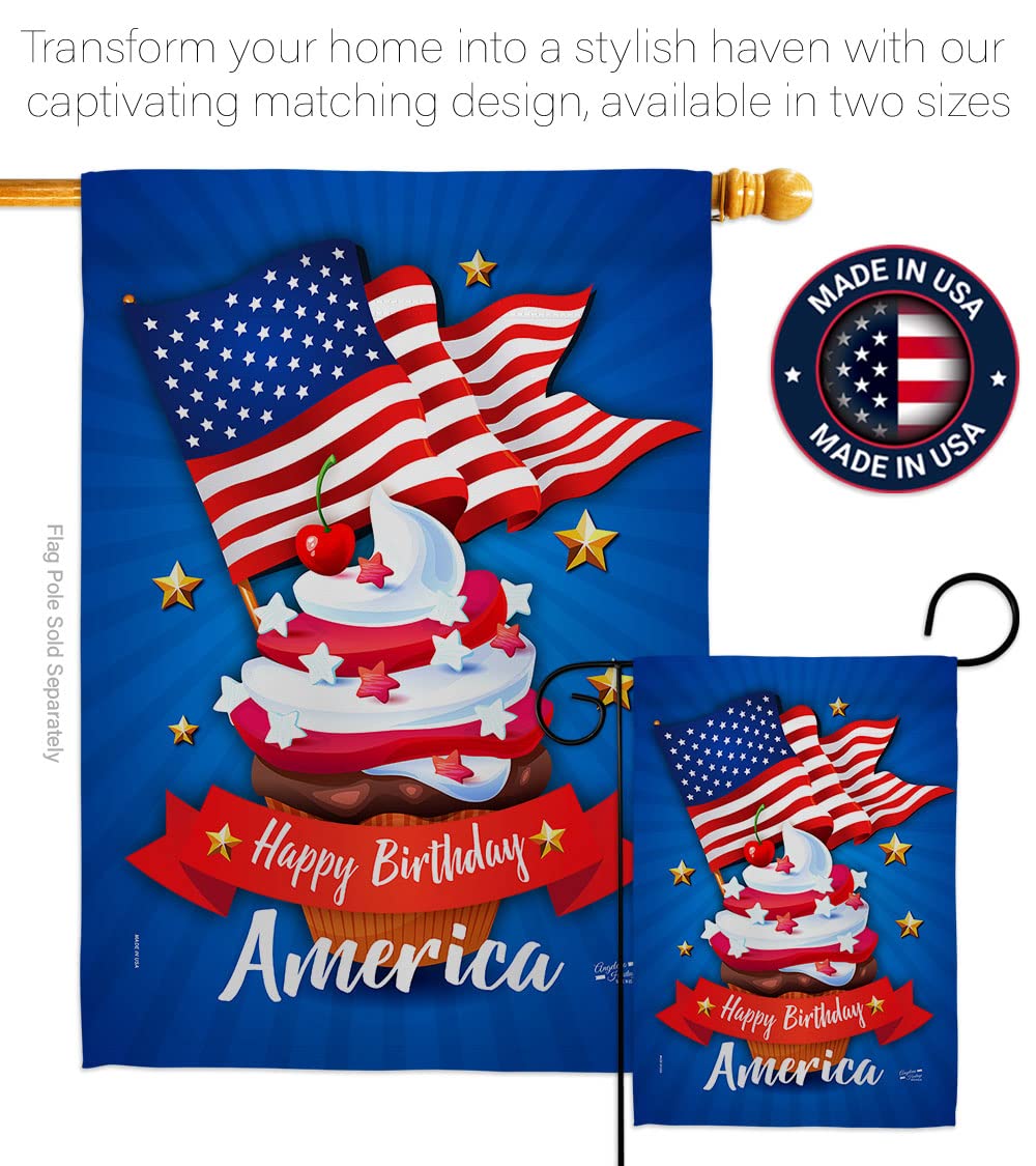 'Happy Birthday' flaga domu Ameryka - zestaw kołków patriotyczny czwarty lipca Dzień Niepodległości fajerwerki grill Stany Zjednoczone Ameryki - baner mały ogród podwórko prezent dwustronny