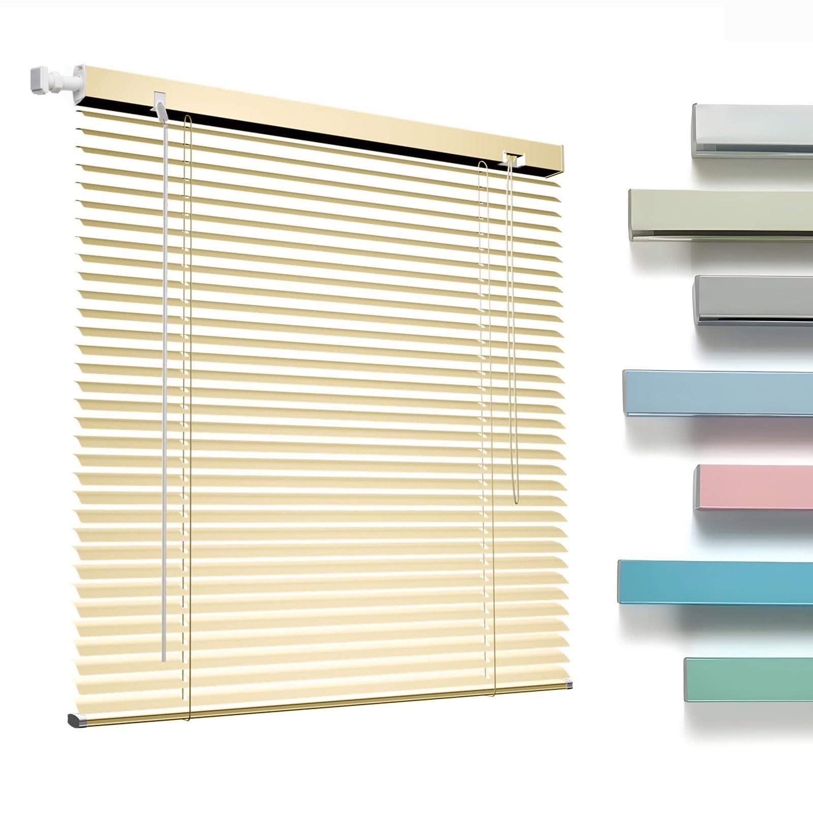 No Drill No Tools 1 Inch Aluminium Mini Blinds Cordless Horizontal Blinds for Indoor Windows, Blackout Window Shades Custom 10" 28" 32" 36" 42" 48" 56" 64" 68" 76" for Home Office Living Room(Yellow)