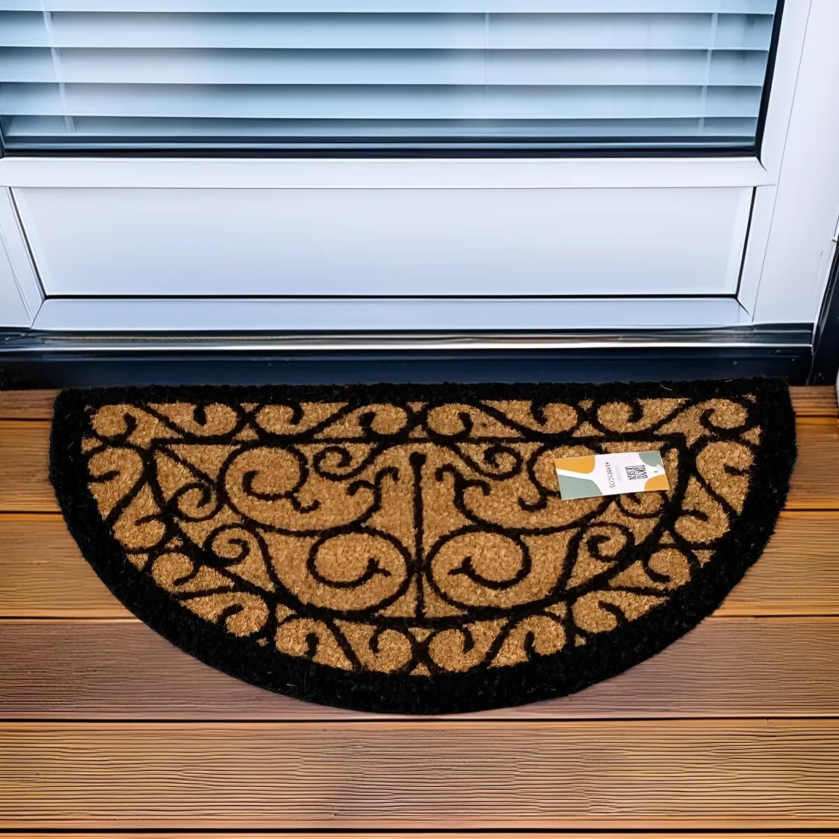 Capacho Antiderrapante em Fibra de Coco Natural Meia Lua 60 x 33cm e 1,5cm de altura.