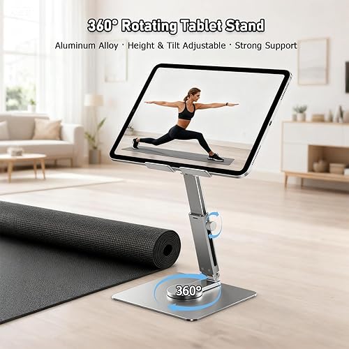 Miniatura 4 de Soporte para tablet, altura ajustable con base giratoria de 360 grados, soporte de escritorio, soporte de exhibición giratorio para accesorios de