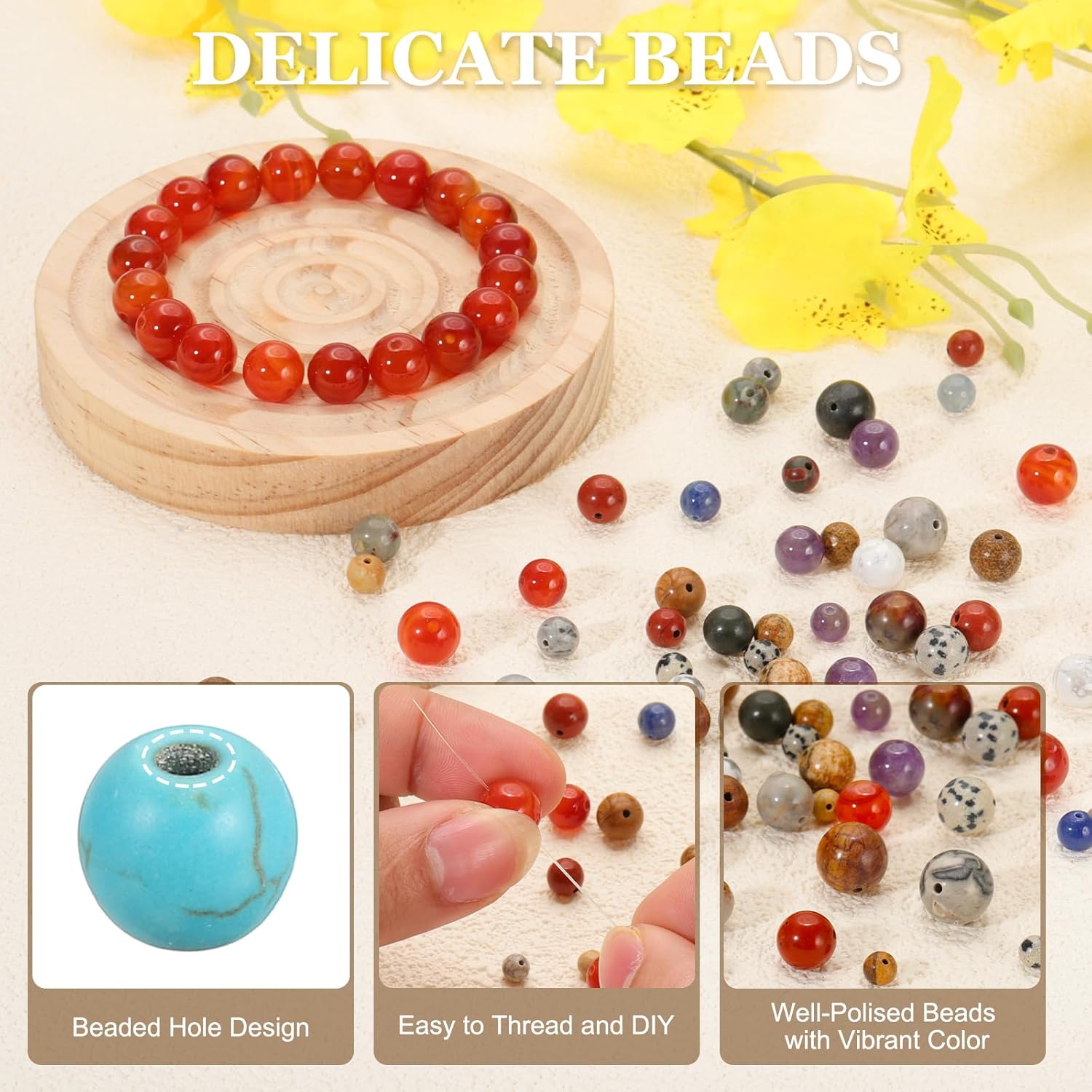 PATIKIL 6mm Blue Turquoise Beads, 200 Pcs Round Natural Gemstone Beads Smooth Stone Beads Turquoise Genuine Stone Beads for Bracelet Necklace Jewelry Making DIY - Image 3