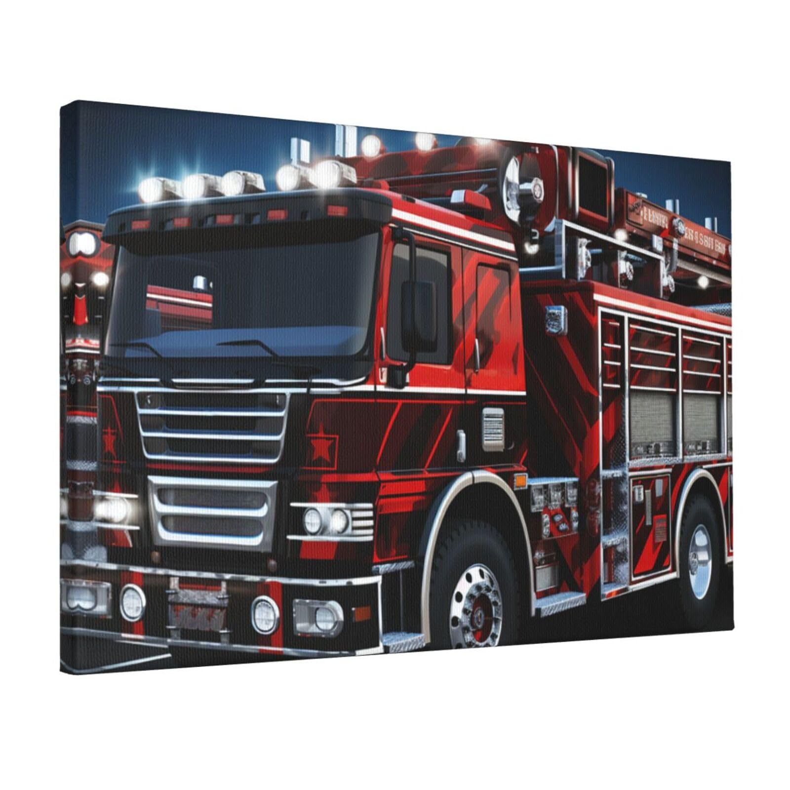 Canvas Wall Art for Living Room Wall Decor 12"x18" Modern Artwork Painting Pictures Hanging Canvas Prints Red Fire and Rescue Truck Aesthetic Wall Art for Bedroom Bathroom Office Wallart Decor