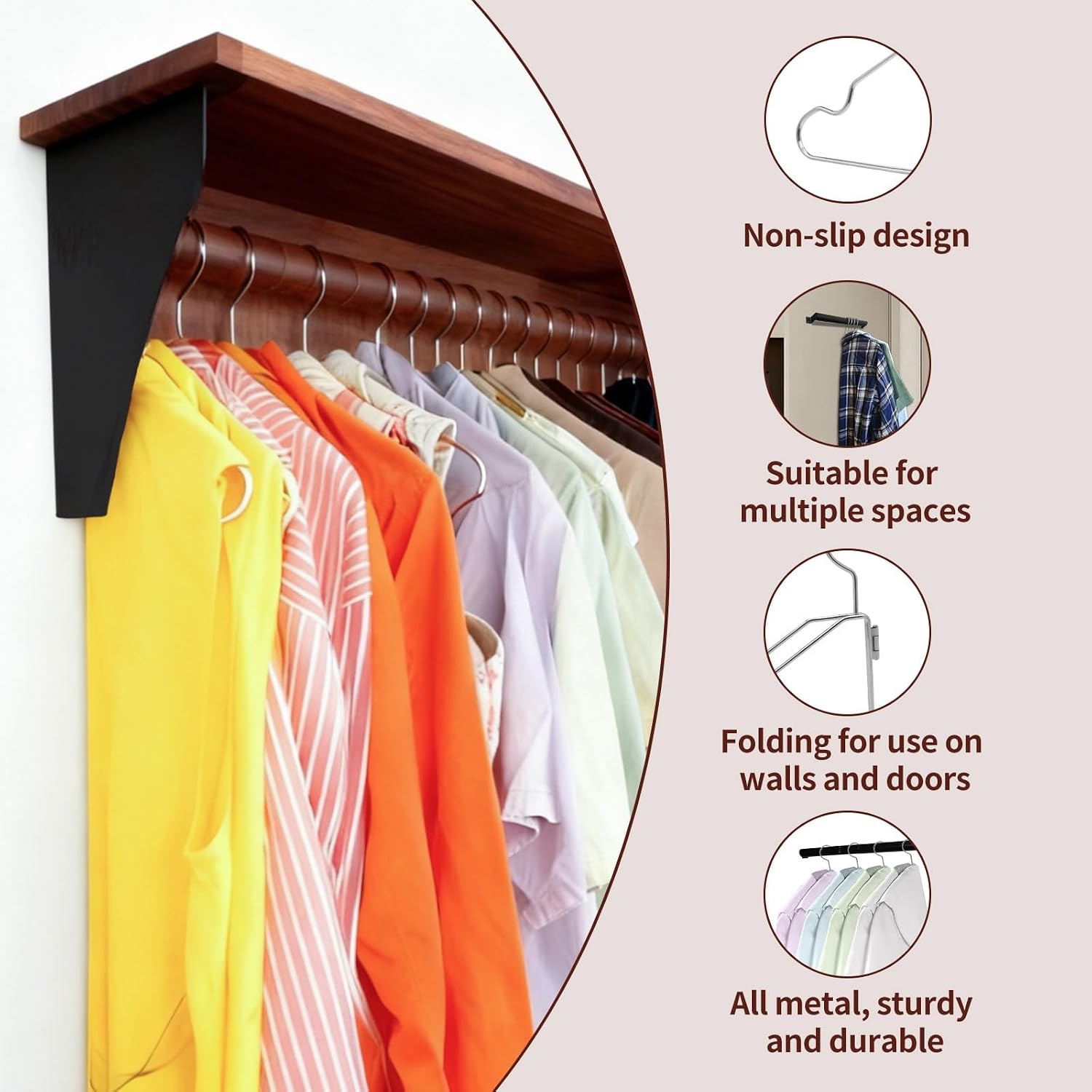 4 Pack Space Saving Hangers for Clothes, Foldable Metal Hangers, Collapsible Clothes Space Savers for Wall, Door, Closet Organizers and Storage, Small Space and Dorm Room Essentials, No Rod