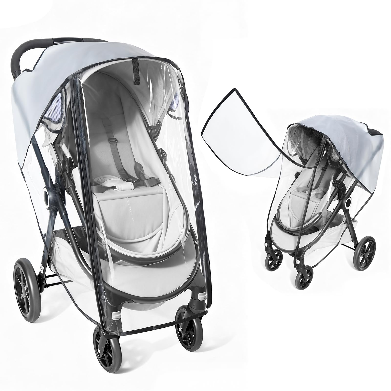 Habillage Pluie Universelle pour Poussette, Protection Pluie Transparente EVA avec Porte Enroulable