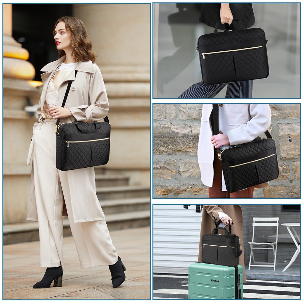 Borsa del Portatile, 15.6 Pollici Cartella per Laptop, Borsa da Lavoro Donna Impermeabile, Borsa Computer Grande con Tasche e Divisori Interni Imbottiti, con Tracolla, per Ufficio, Scuola, Nero
