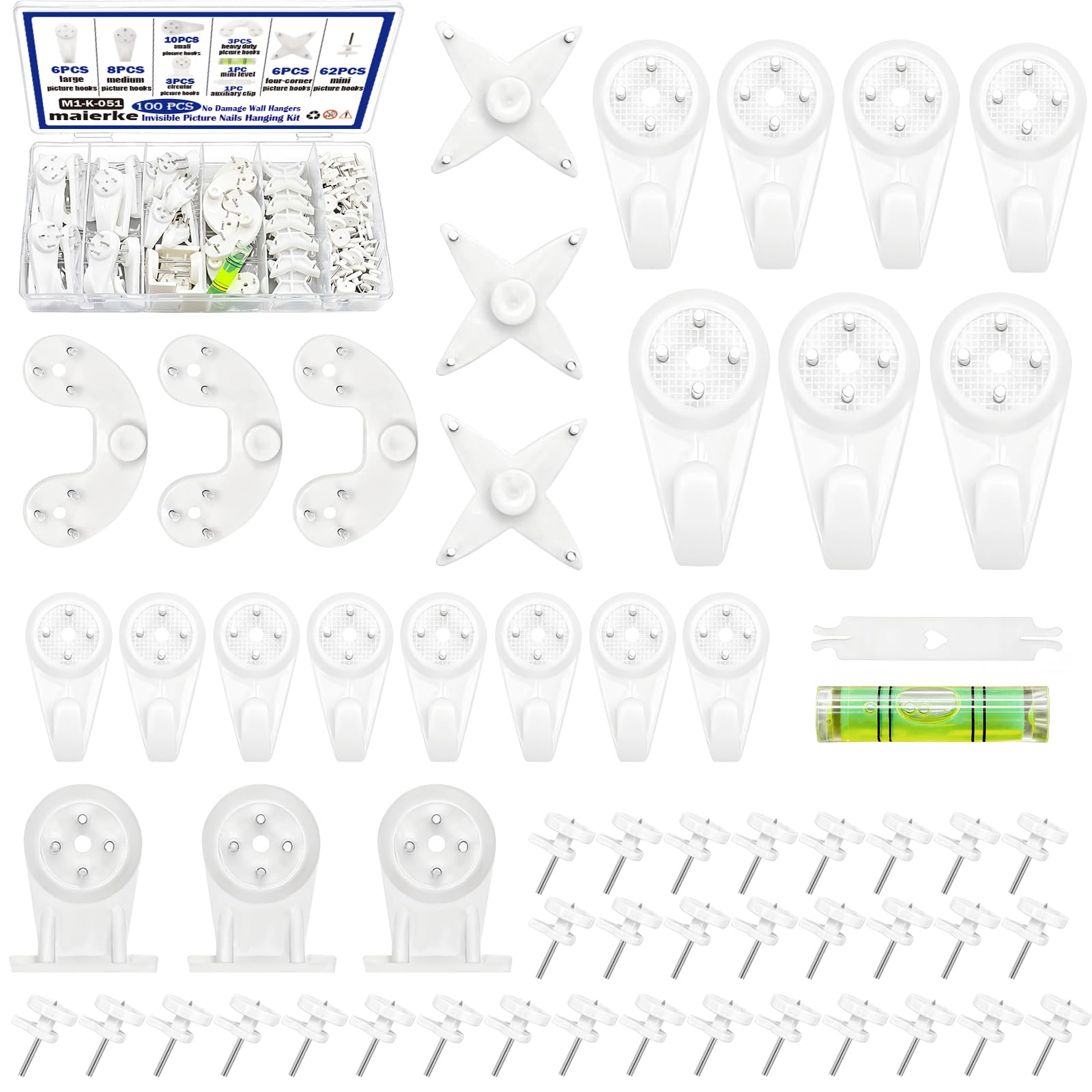 100PCS Picture Hanging Kit,Picture Hangers for Concrete Walls,Concrete Wall Hooks Cinder Block Wall Hangers,Hardwall Hangers for Photo Frame,Canvas,Clock, House Decoration(7 Types)