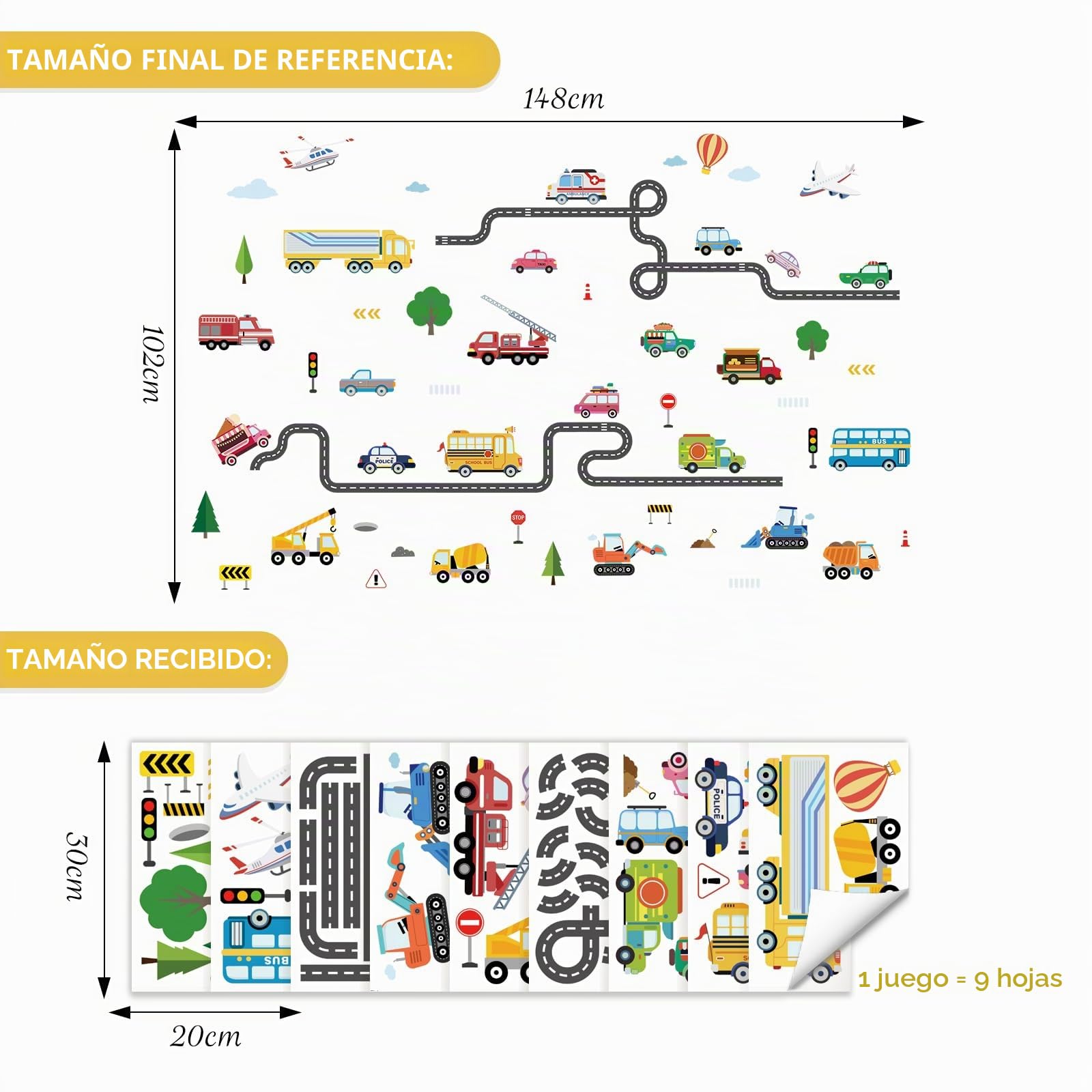 SHUCHING Pegatinas de Pared Infantil Vehículos Vinilo Adhesivo Coches | Vinilo Pared Decorativos para Dormitorio Infantil Habitación Niño