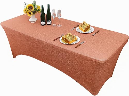 Miniatura 2 de JFDYDM Paquete de 1 mantel de elastano color oro rosa con purpurina de 8 pies, ajustable para mesas rectangulares de 8 pies, mantel rectangular para