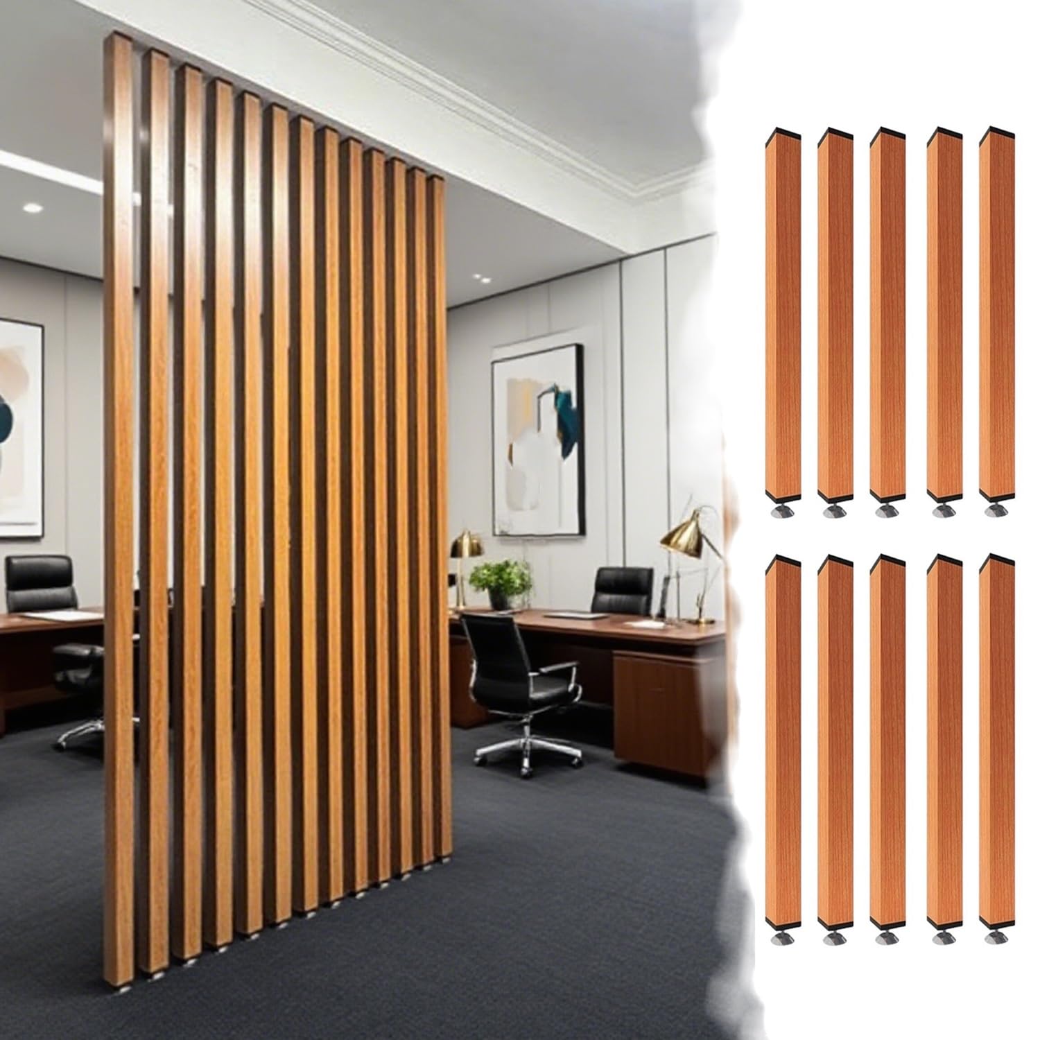 Separador de ambientes de metal, paquete de 10 divisores de oficina con acabado de grano de madera, separador de piso a techo para estudios y oficinas