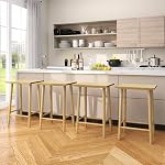 COSTWAY Set of 2 Bar Stools, 25.5” Counter Height Stool with Footrest & Solid Wood Frame, Breakfast Stool, Kitchen Island Stool for Dining Room & Cafe, Natural