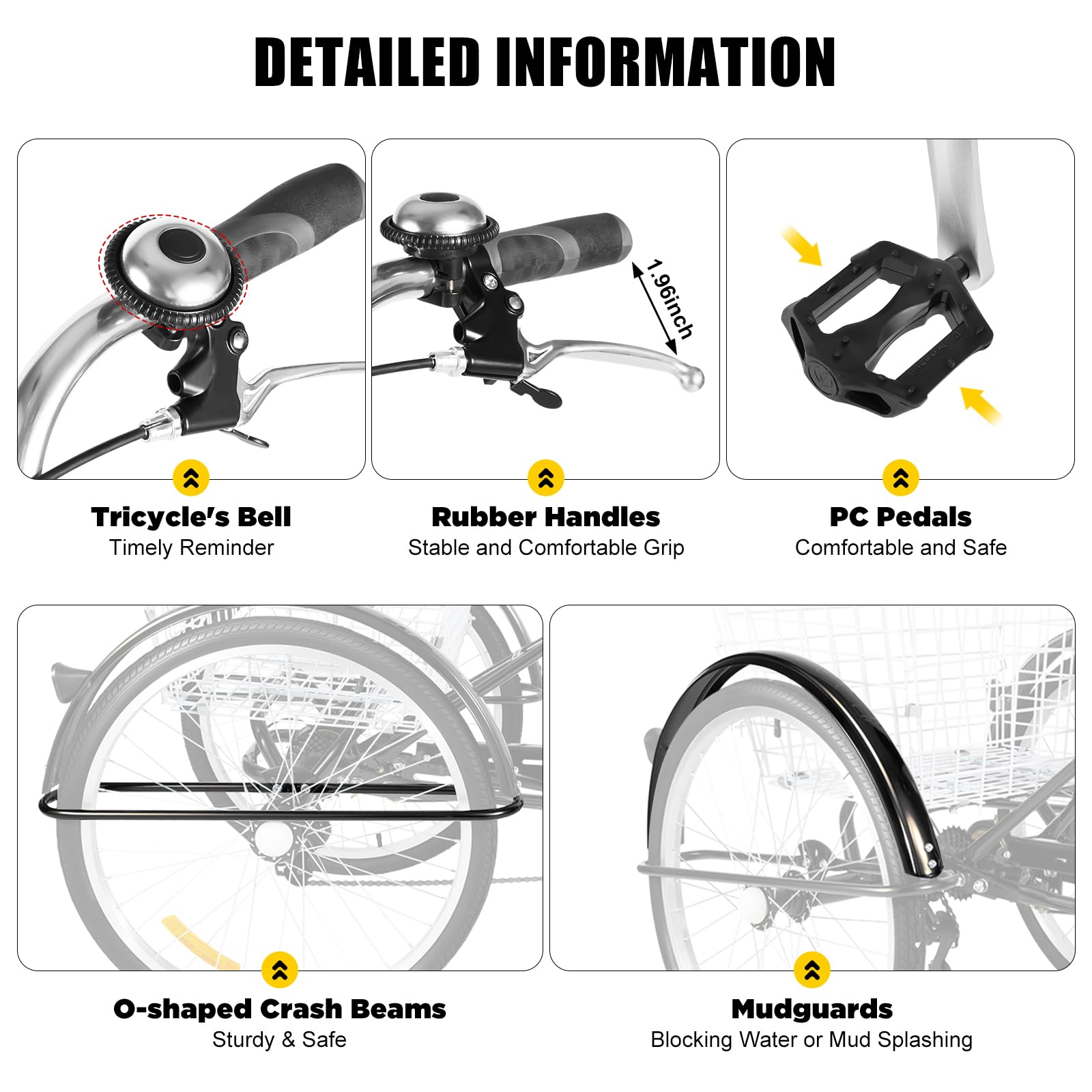 24" rower dla dorosłych, 3 koła, dla seniorów, 6 prędkości, z koszem i światłem