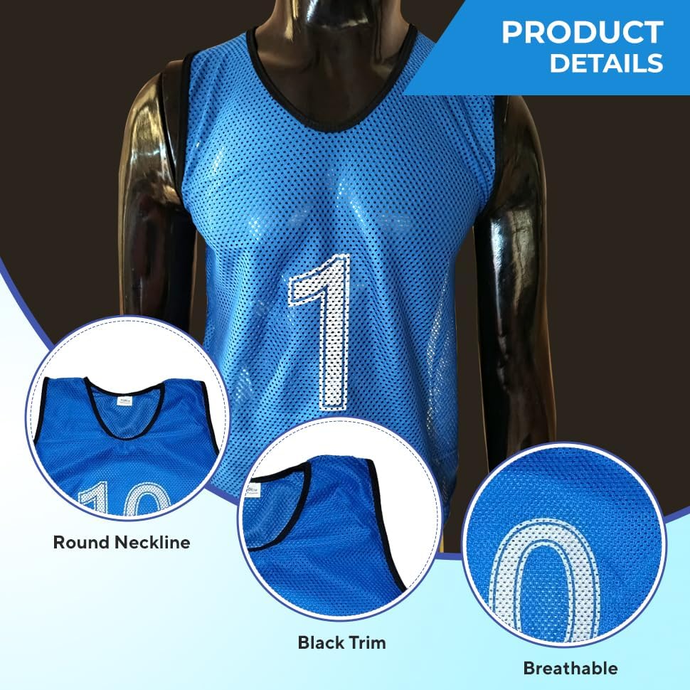 JAXTON Bright Blue Training Bibs Scrimmage Vests, 520 g, Medium, Sports Pinnies Set (1-10), Lightweight Team Training Gear for Soccer, Basketball, Football (Blue, XL) 1