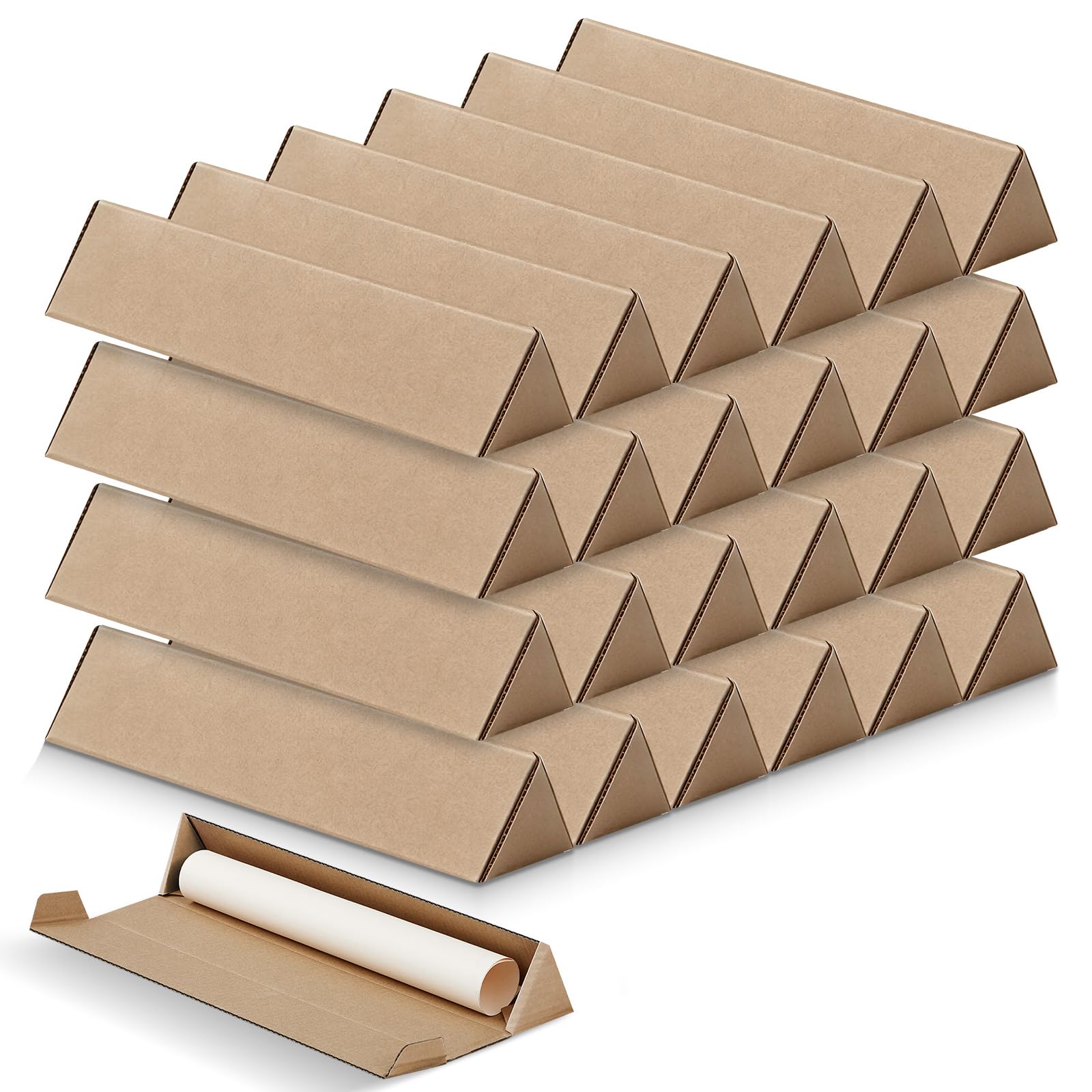 Tatuo 50 Pcs Triangle Mailing Shipping Tubes Corrugated Cardboard Box Poster Tube for Protecting, Shipping, Mailing and Storage of Artwork, Crafts, Long Art Holder (14" L X 3" w X 3" h,Kraft)