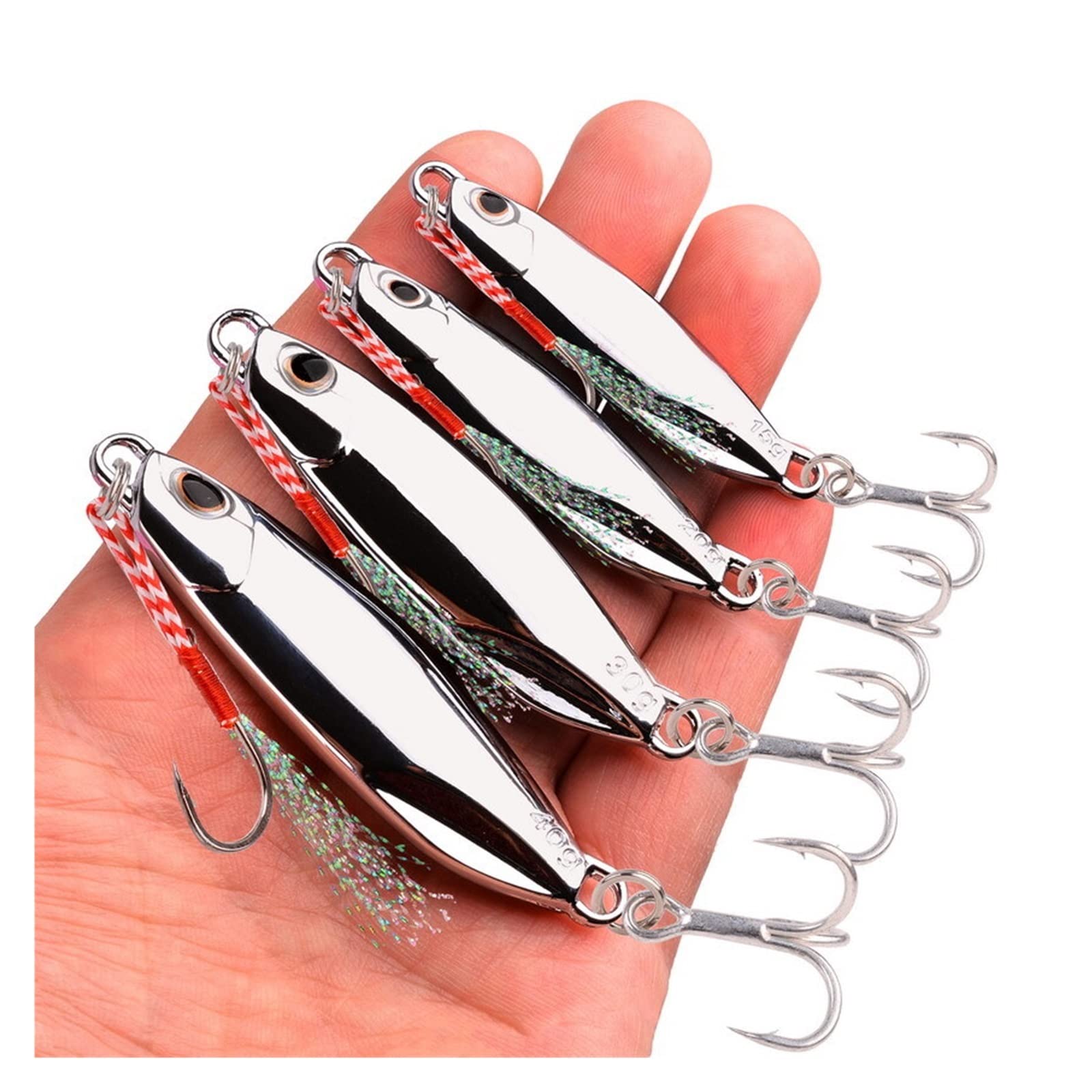XILILHC Lote De 10 Cucharas De Metal Fundido, 10g, 15g, 20g, 30g, 40g | Juego de señuelos con anzuelo, señuelo de pesca de lubina, cebo Artificial