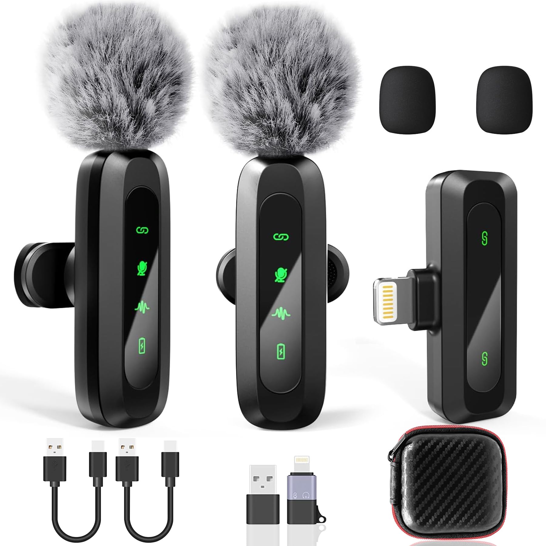 TZEKING Microfono Lavalier senza fili con display a LED, microfono plug and play senza fili, mini microfono compatibile con tipo C/iPhone/USB-C, per registrazione video, streaming dal vivo, YouTube