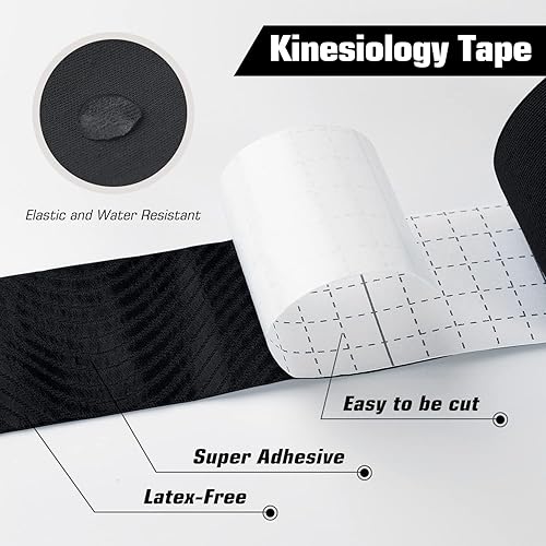 Miniatura 4 de Cinta de kinesiología (paquete de 2) para deportes y recuperación, resistente al agua, sin látex, cinta atlética de algodón elástico de alta calidad