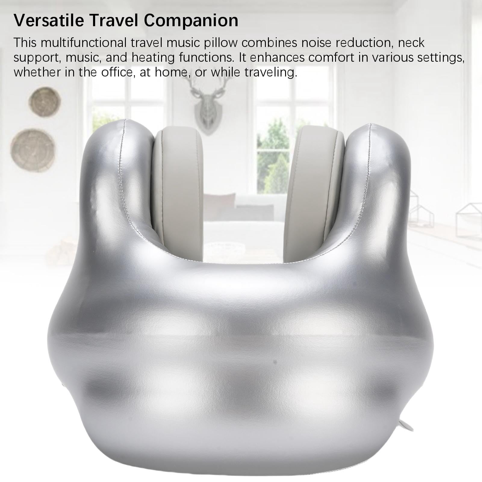 Tnfeeon Reise-Nackenkissen, Beheizte Musikunterstützung mit Einstellbarer Wärme von 118 Bis 136 F, 5.2 Audio, Magnetischen Protein-Leder-Ohrpolstern Für Flüge, Auto, Pendeln, Heimbüro