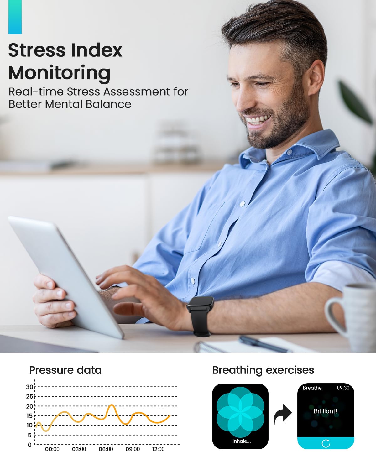 BANLVS Smartwatch Uomo con 𝐆𝐥𝐢𝐜𝐞𝐦𝐢𝐚/𝐇𝐑𝐕/𝐄𝐂𝐆, 1,83" Orologio Fitness con Chiamate, 24H Cardiofrequenzimetro SpO2, Sonno, 150+ Sport, Notifiche Messaggi, IP68 Android iOS Nero