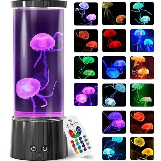 FBSPORT Jellyfish Lamp, Jellyfish Night Aquarium Tank Night Light 17 Color Changing with Remote Control for Kids Adults Home Office Decor Table Lamp Gifts for Christmas(Black, 12 inch)