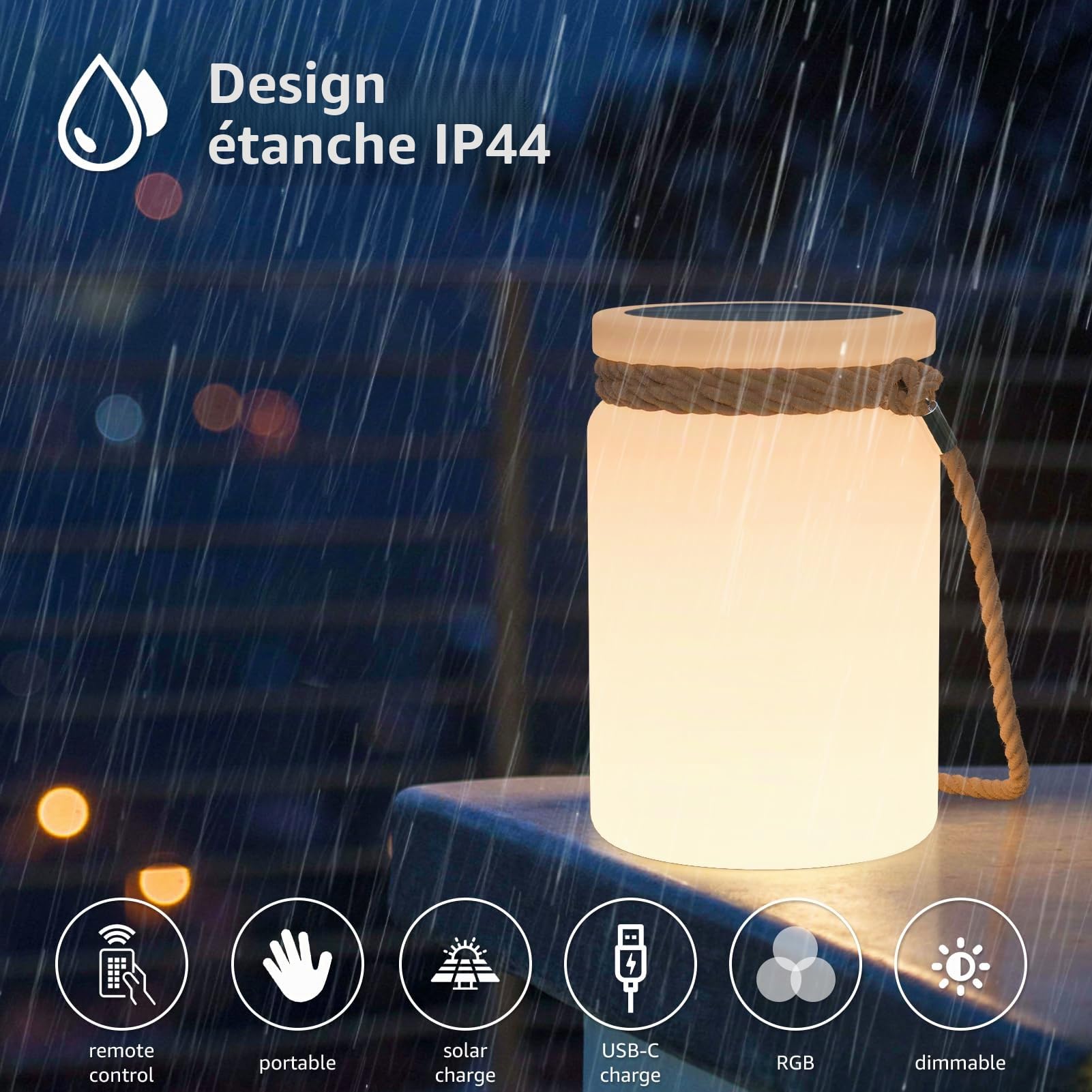 RWWR Lampe de Table Solaire LED 8 Couleurs - Lampe de Table Extérieur Sans Fil avec Télécommande - 2-en-1 Rechargeable IP44 pour Balcon Jardin Terrasse Camping​ (A)