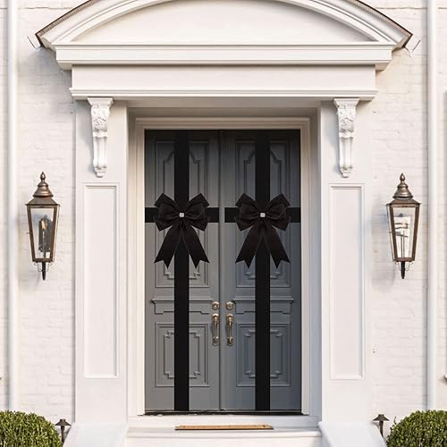 Miniatura 5 de Meseey 1 lazo grande de terciopelo verde navideño para puerta de gabinete, lazos para puerta de puerta, corona de Navidad, arco de Navidad,