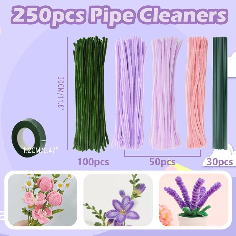 Coriver Virág Pipe Cleaner Szett 4 Szín - Chenille Szár Kézműves Csokor Készítéshez