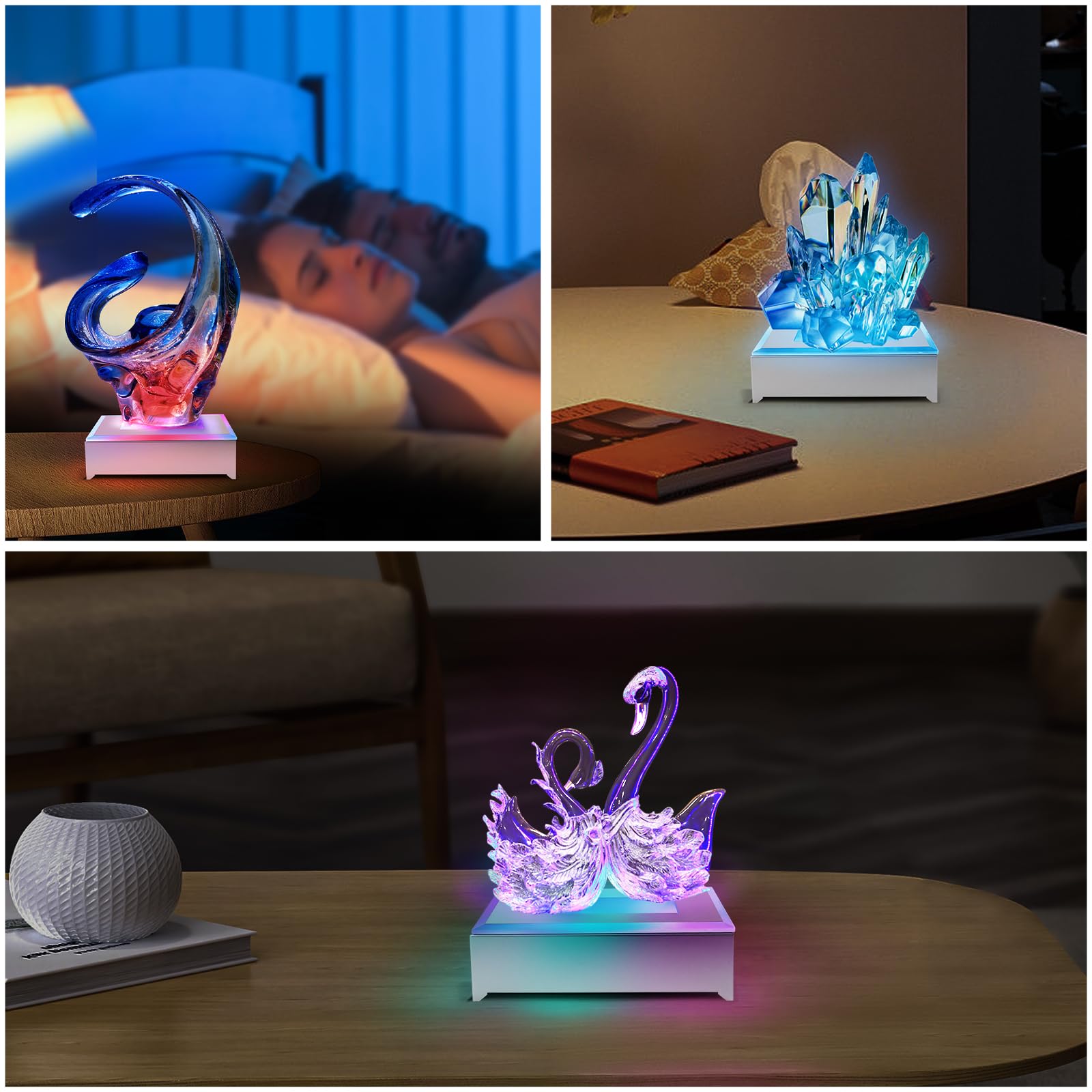 Base Per Display Con Luci LED 3D – 2 Pezzi Con 18 LED Multicolore/Bianco – Piedistallo USB Per Cristallo E Vetro - 3