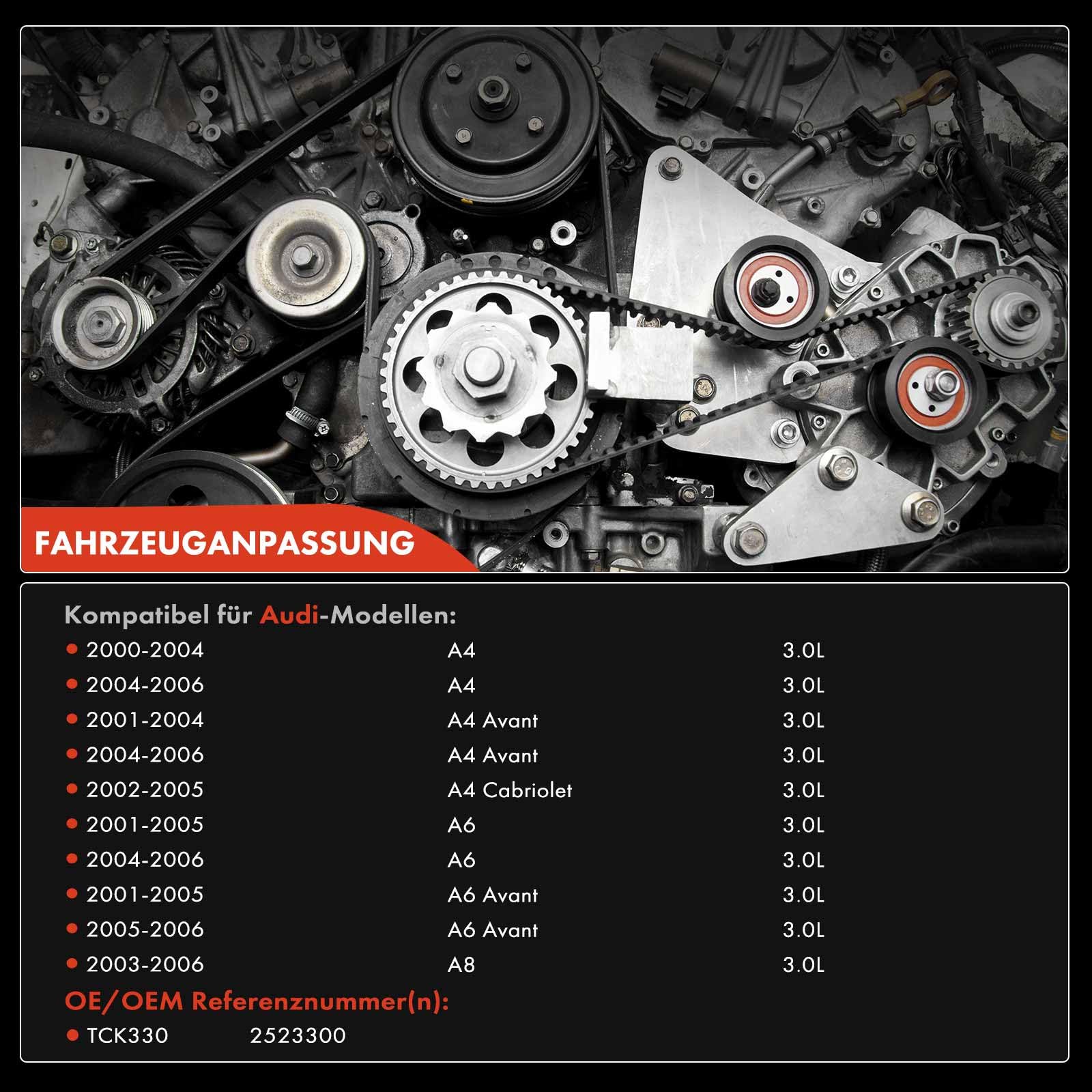 Frankberg Kit de correa de distribución correa de distribución motor de | Compatible con: A4 8EC, A8 4E2 4E8, A6 4B2 4B4, A4 Cabriolet 8H7, A6 Avant 4B5 4B6, A4 Avant 8ED, A4 8E2, A6 Avant 4F5