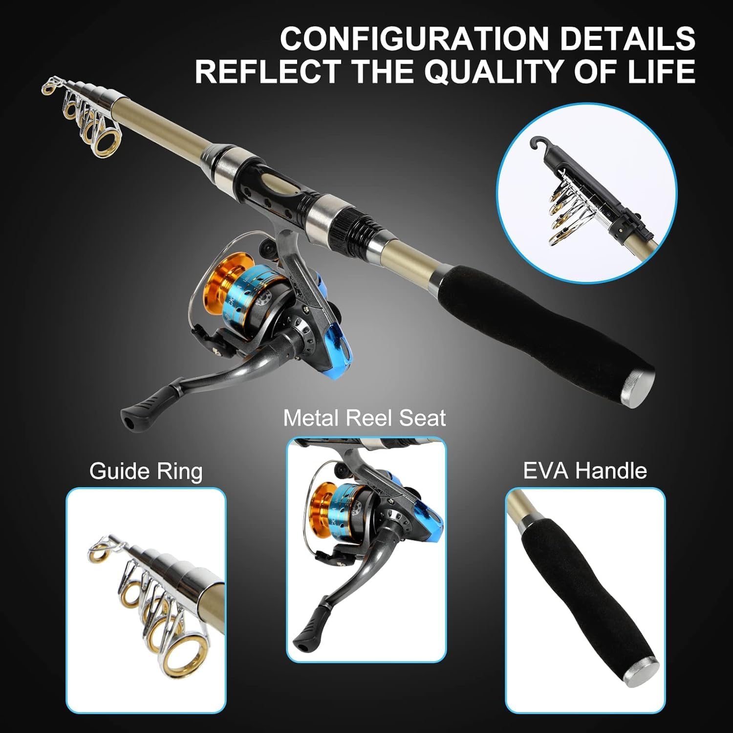 Horgászbot és orsó részletei