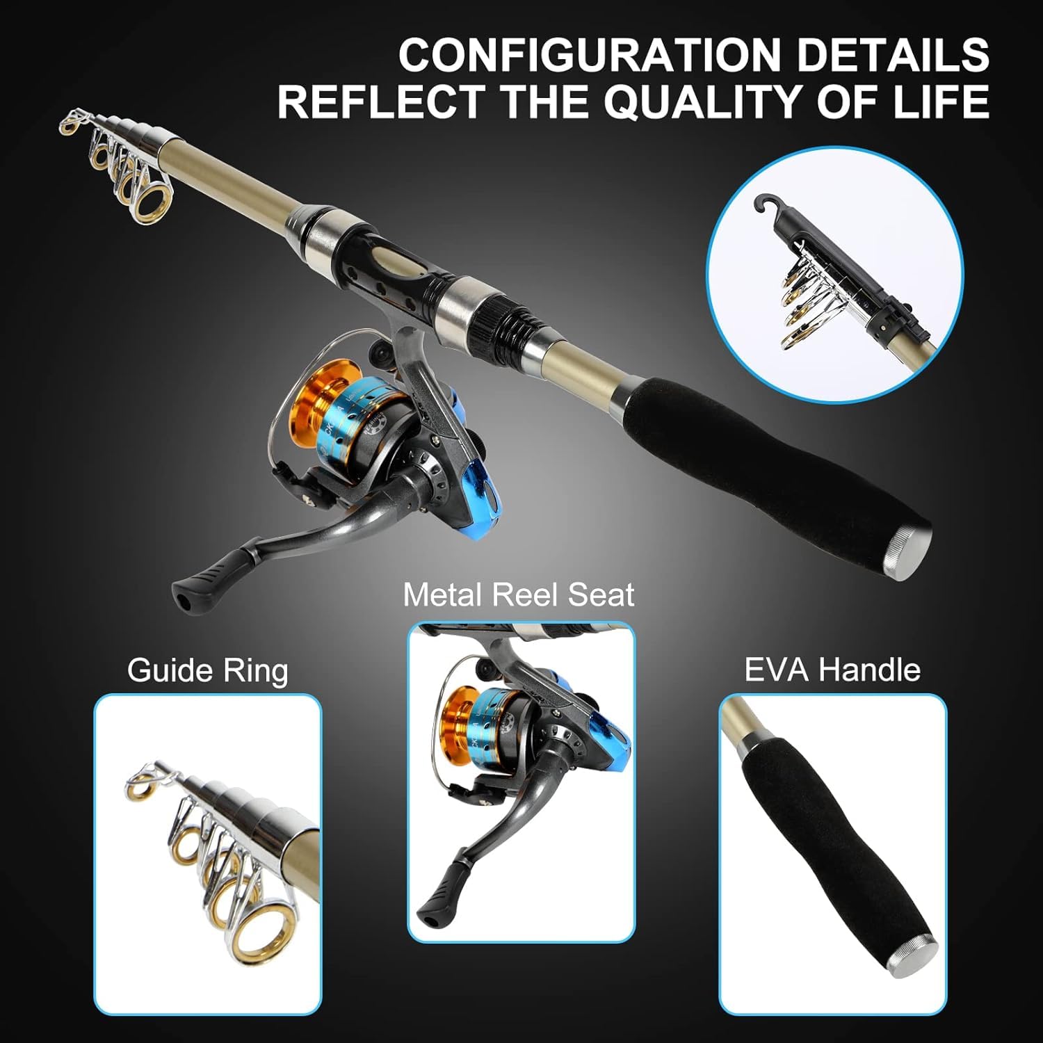 Set Canna Da Pesca Telescopica In Carbonio Con Mulinello E Borsa – Combo Spinning Portatile Con Lenza, Esche E Galleggianti – Regalo Compleanno Natale