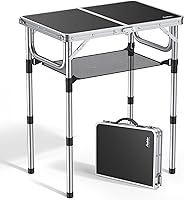 Anbte Aluminum Folding Camping Table 24x16" Adjustable Height 10-27.5" Portable Lightweight with Storage Net & Carry Handle - Black
