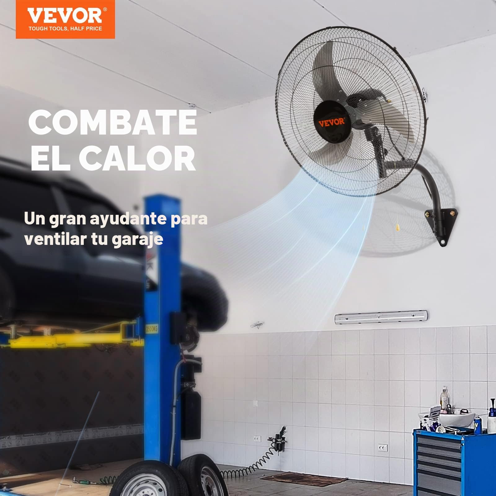 VEVOR Ventilador de Montaje en Pared, 49 cm, 3 Velocidades de Alta Velocidad Máx. Ventilador de Pared Industrial Oscilante de 4650 CFM, Comercial o Residencial para Almacén, Invernadero, Negro,