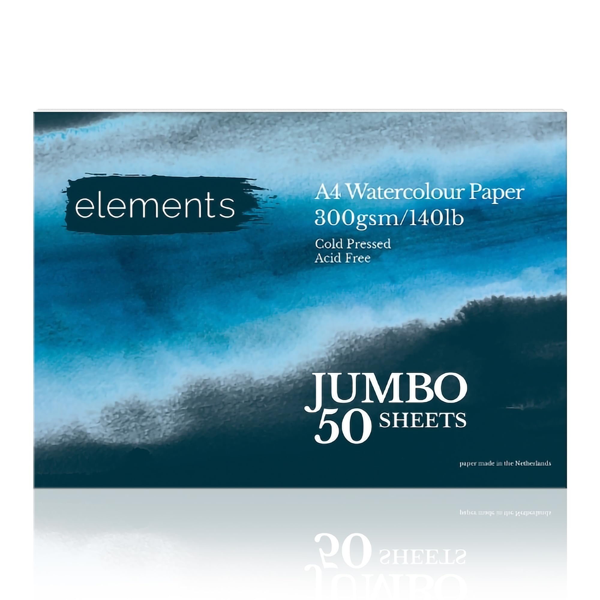 Elements 50 A4 Watercolour Paper 300Gsm (140Lb) – Glue-Bound Jumbo Watercolour Pad With Acid Free & Cold-Press Sheets – Ideal For Watercolor Techniques & Mixed Media