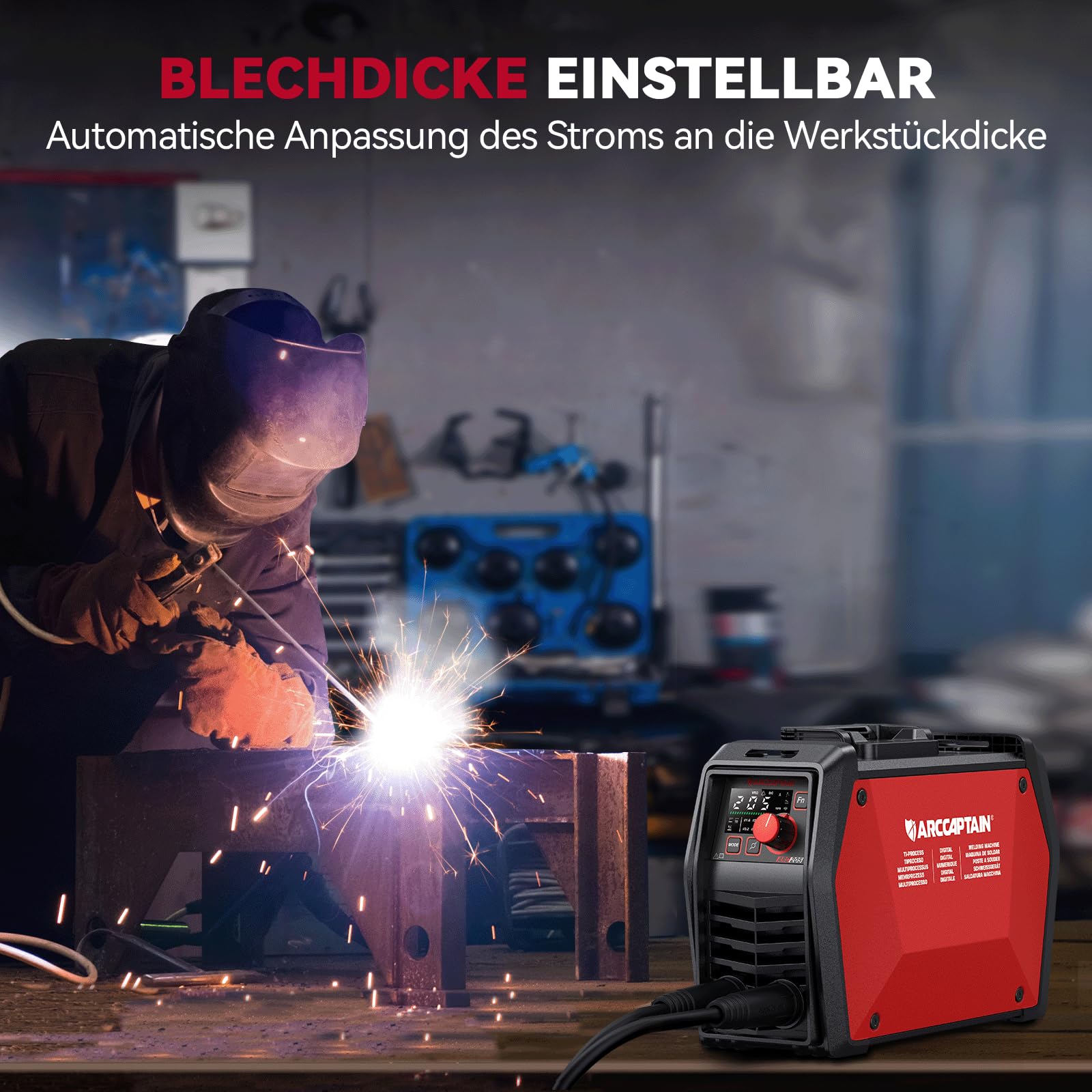 ARCCAPTAIN iControl ARC205 Pro Schweißgerät [App-Steuerung] 205 Amp ARC/Lift TIG Schweißgerät, LED-Anzeige, IGBT Inverter 230V MMA Schweißgerät mit Warmstart, Lichtbogenkraft und Anti-Stick