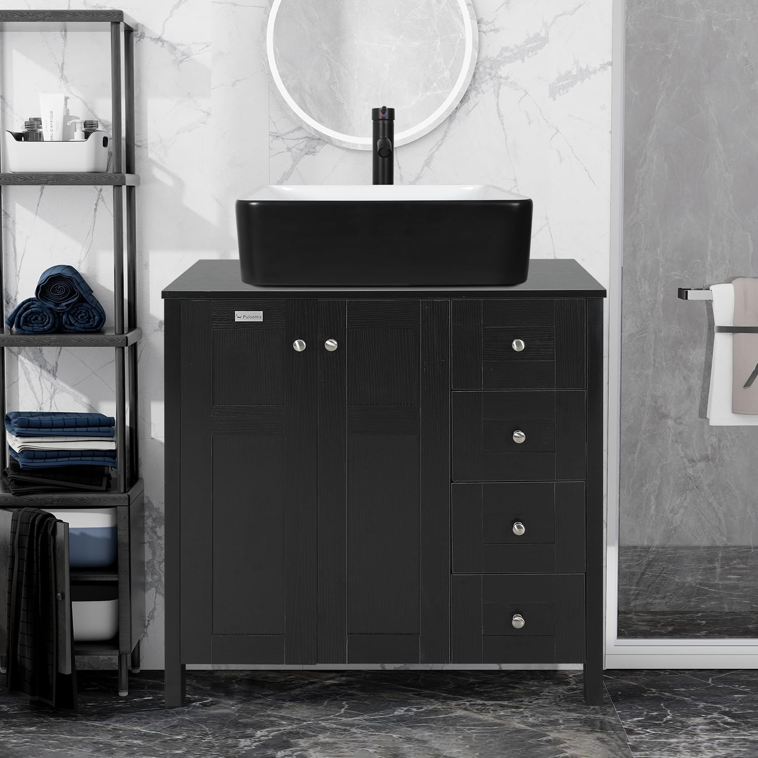 Puluomis 32Inch Traditional Bathroom Vanity Set in Black Finish