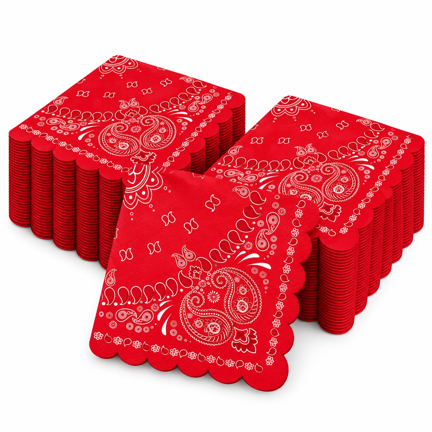 Red Cowboy Napkins with Scalloped Edges, Retro Western Party Napkins