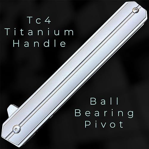 Miniatura 4 de TACTICAL GEARZ Cuchillo de bolsillo EDC de titanio prémium. Mango de titanio sólido Tc4. Hoja Tanto de acero D2! Incluye funda! Seren (platino)