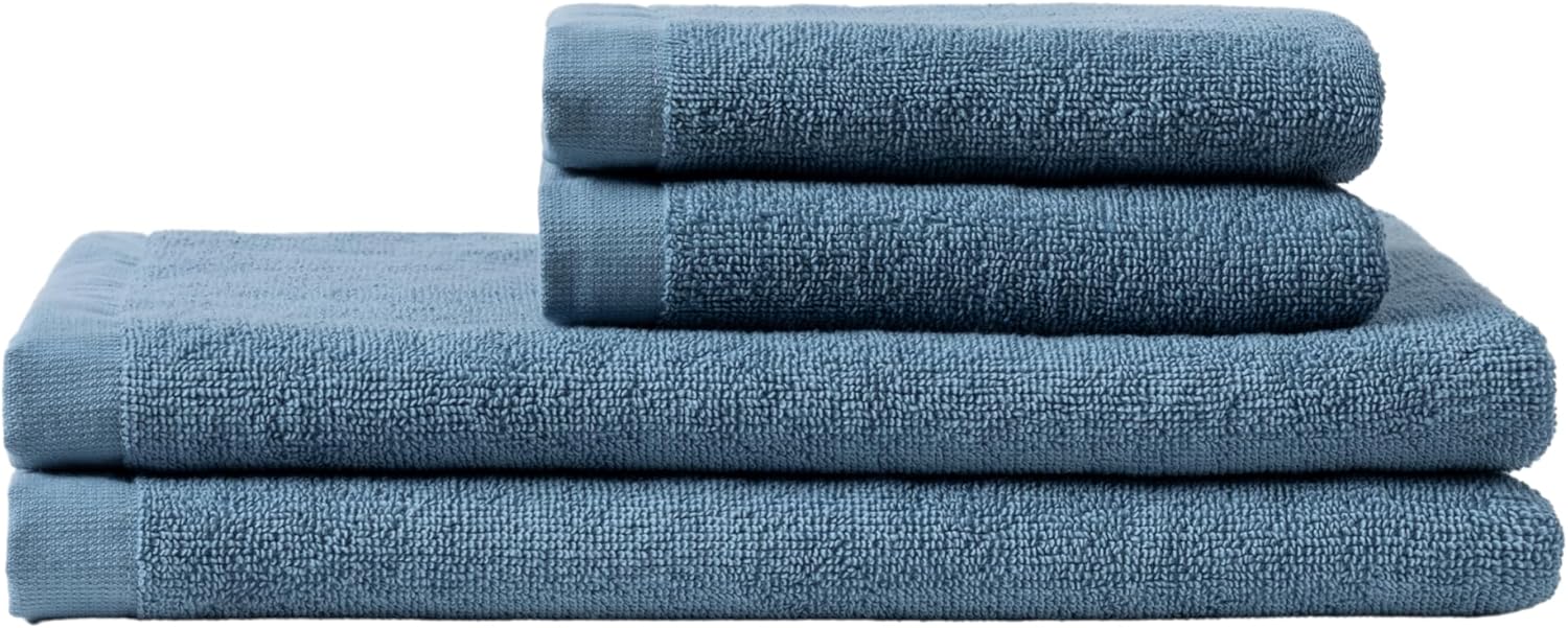 Coyuchi Classic Organic Cotton Terry Bath Towels, Minimalist 4-Piece Towel Set, Cerulean, Quick-Dry, Highly Absorbent, Soft, Lightweight, 100% GOTS Certified, 2 Hand Towel, and 2 Bath Towel