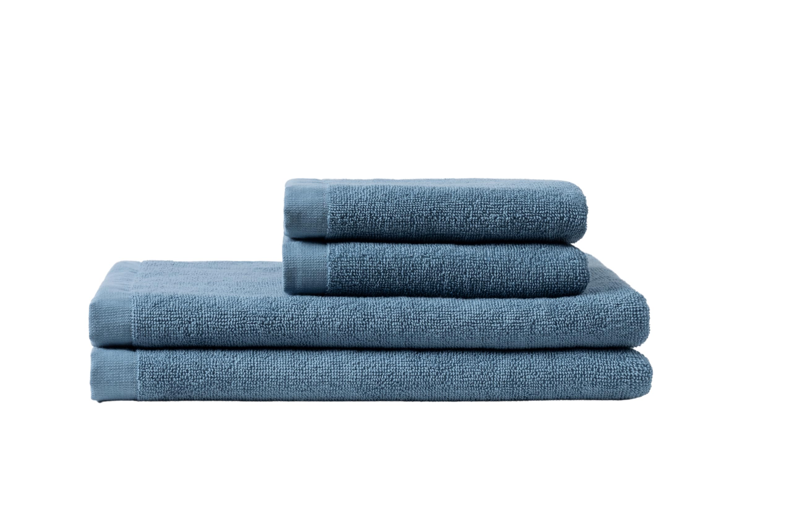 Coyuchi Classic Organic Cotton Terry Bath Towels, Minimalist 4-Piece Towel Set, Cerulean, Quick-Dry, Highly Absorbent, Soft, Lightweight, 100% GOTS