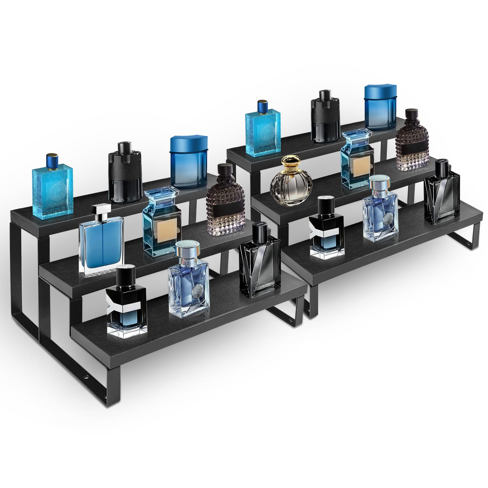 3 Tier Cologne Stand for Men 2 Pack,12 Inch Wooden Cologne Organizer for Dresser Waterproof Perfume Organizer with Anti-Slip Washers for Makeup,