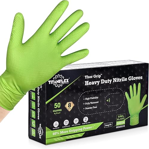 Miniatura 1 de TitanFlex Thor Grip - Guantes industriales de nitrilo resistentes con textura de diamante elevado, 8 mil, sin látex, sin polvo