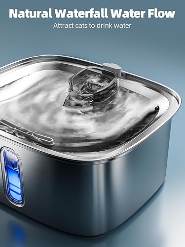 Miniatura 6 de Fuente de agua para perros grandes, fuente de acero inoxidable de 9 l2.4 galones con ventana de nivel de agua y filtración, dispensador automático